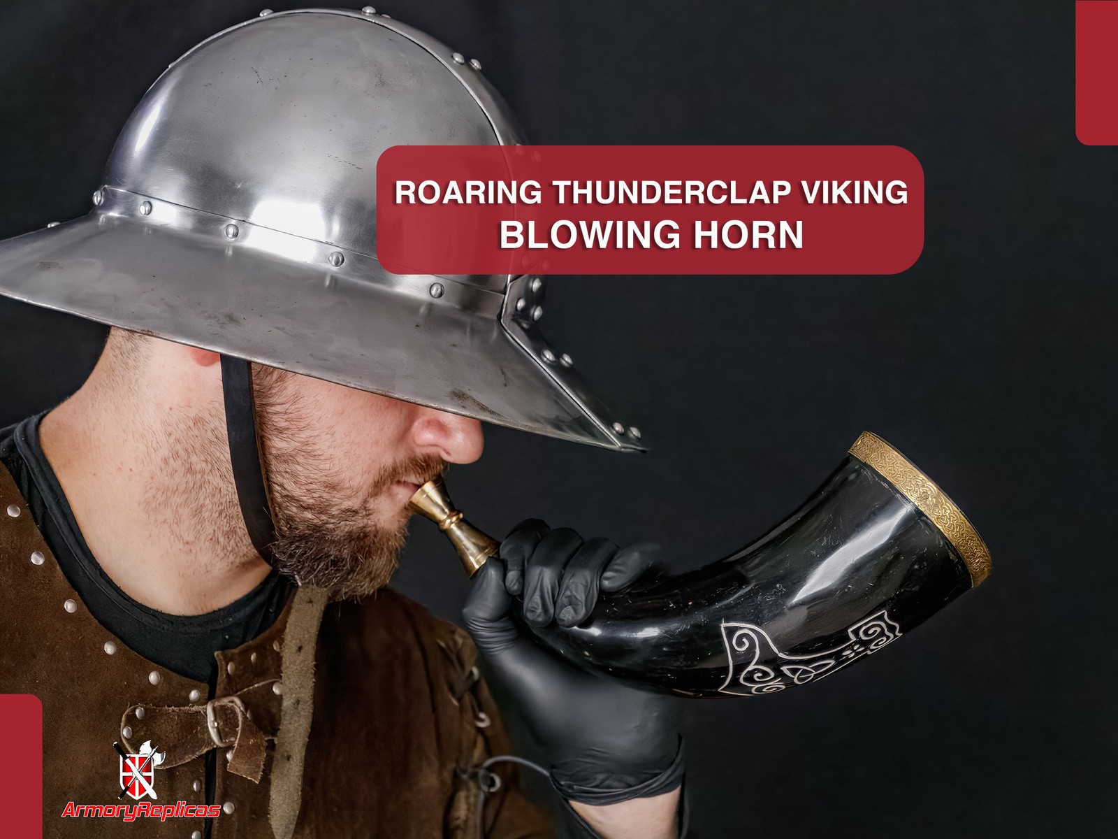 Medieval Viking Mjolnir Blowing Horn with Brass Rim - 9-12" Authentic Horn