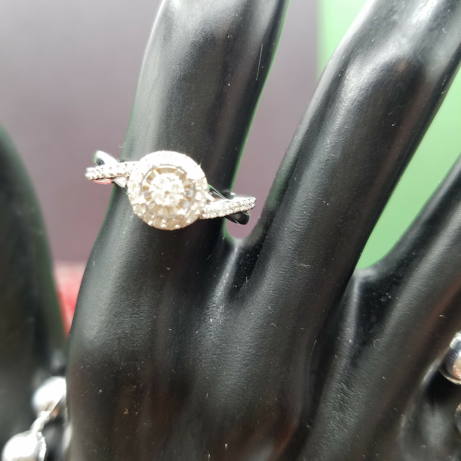 Genuine Diamond Ring sterling silver 0.25ctw promise/ engagement ring halo clust