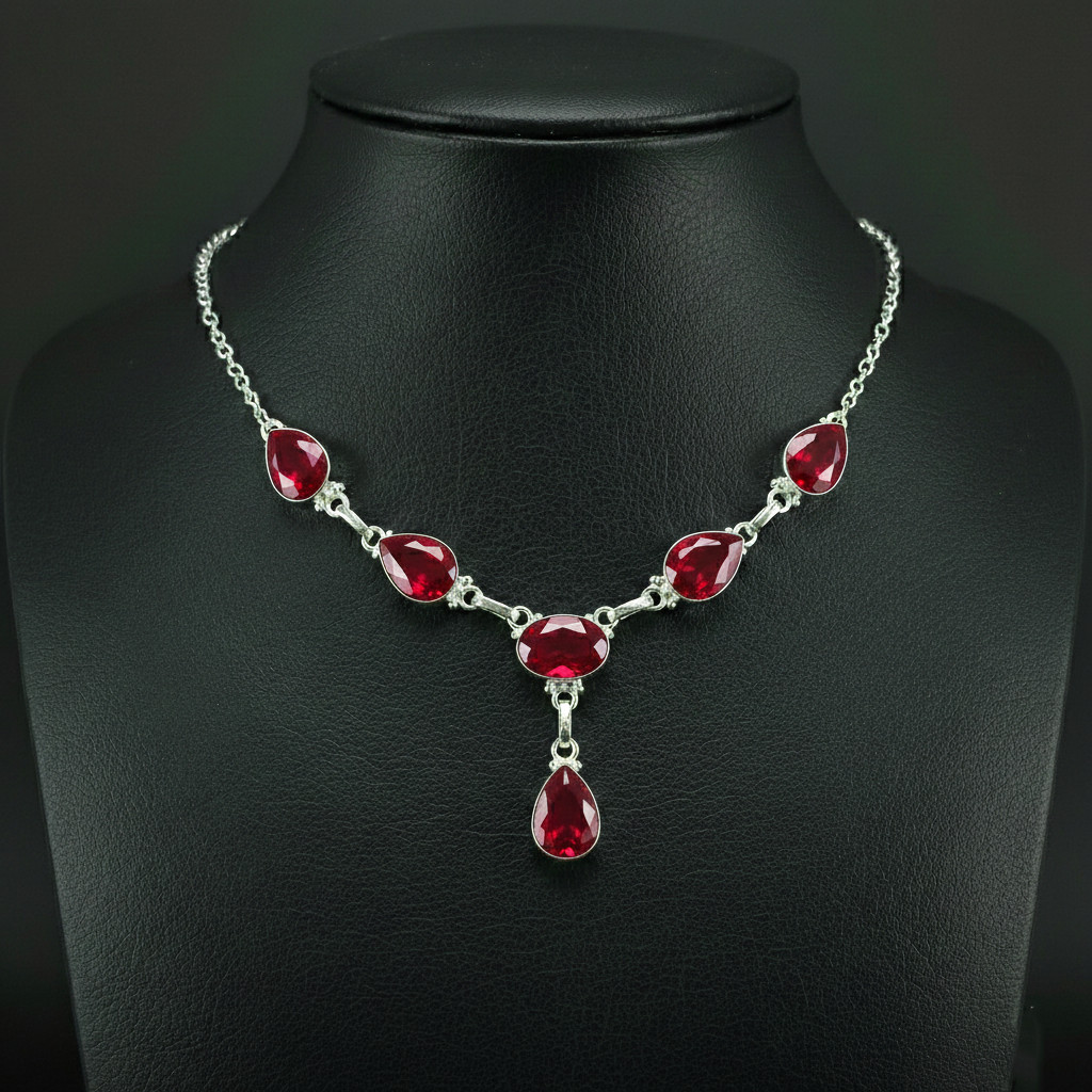 Garnet Gemstone 925 Sterling Silver handmade Gift Necklace 18"