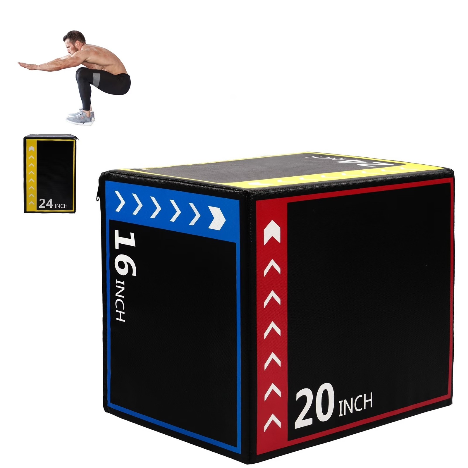 3-in-1 Foam Plyometric Jump Box, Adjustable Height 16/20/24 Inch,