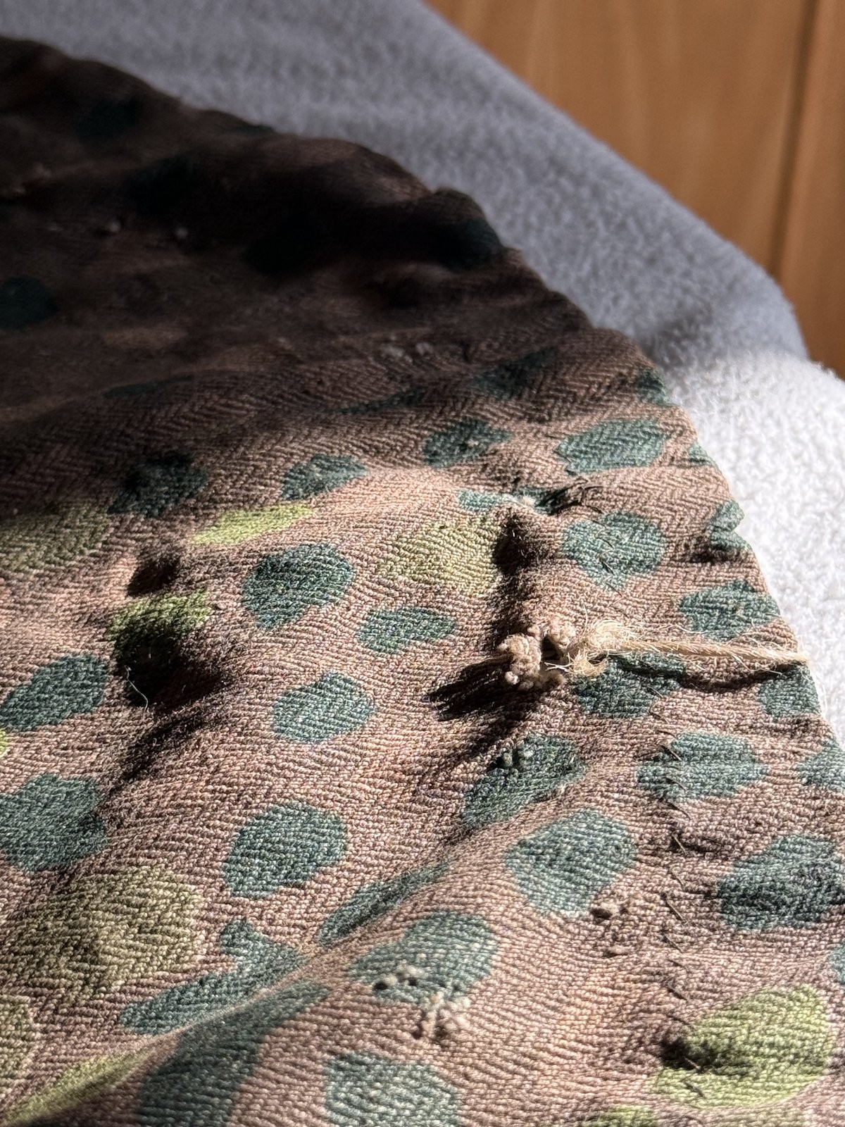 Original WW2 German Field Made HBT Helmet Cover Pea Dot 44 Camo Stamped