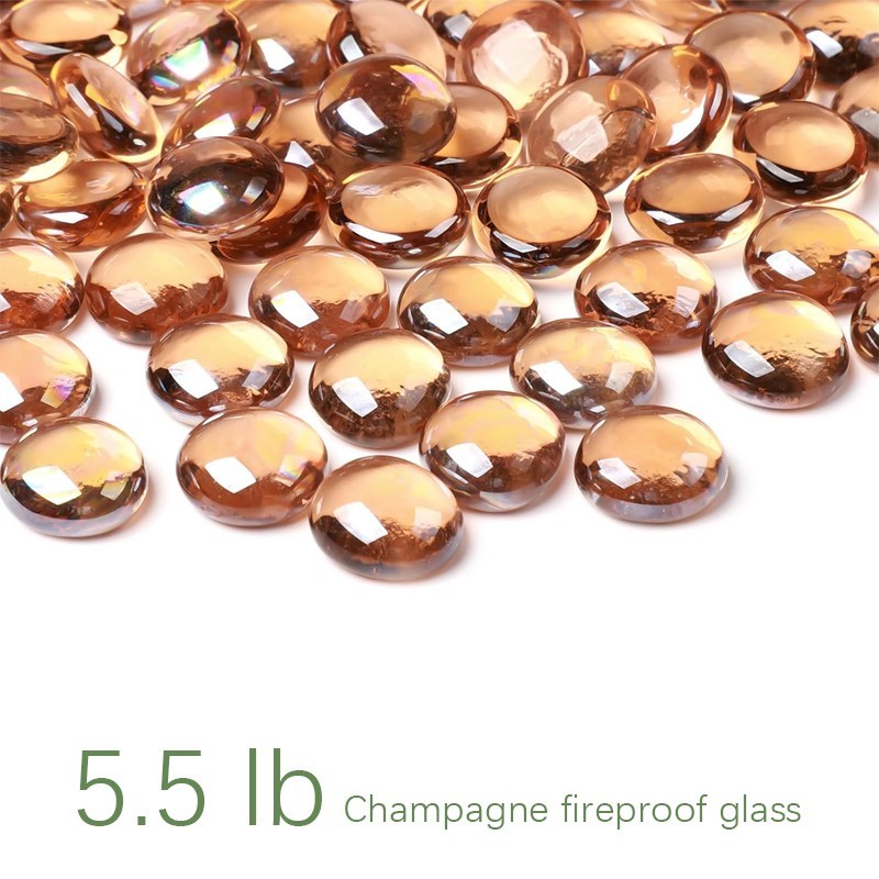 5.5lb Champagne-colored glass fire pit rocks for filling vases/garden landscaps