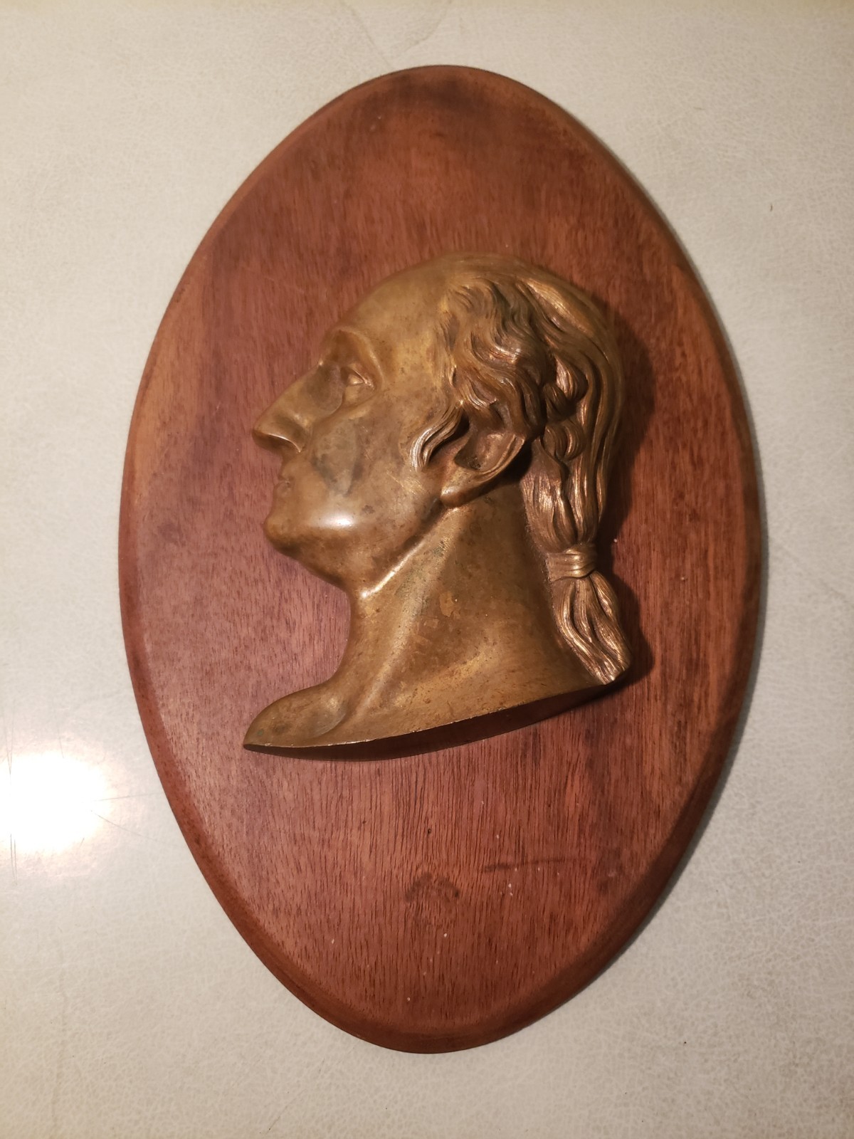 Antique Bronze George Washington Bronze Profile Bust Plaque Wall Hanging 12.75”