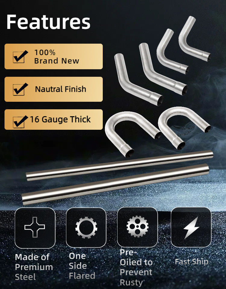 2.25” Inch Custom Exhaust Pipe Kit Tubing Mandrel Bend Straight U 90°Piping 8PCS