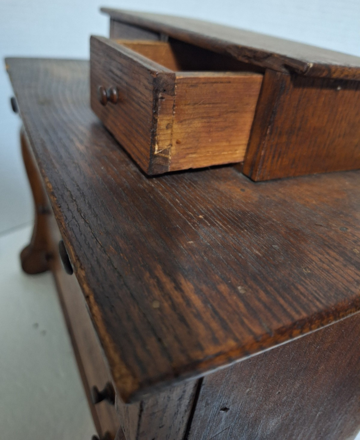 Antique Chest Bureau Salesman Sample 4 Drawers 2 Glove Boxes 13.5x13x6.5 Wooden