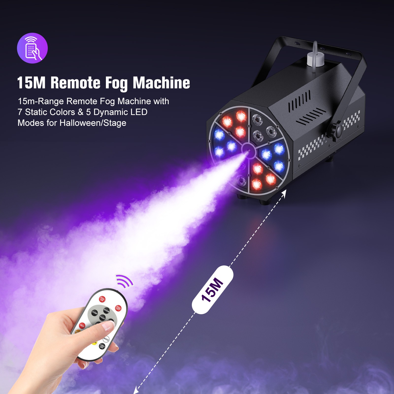 Smoke Fog Machine DMX DJ Party Vertical Spray Fog Stage Light RGB 18 LED Light
