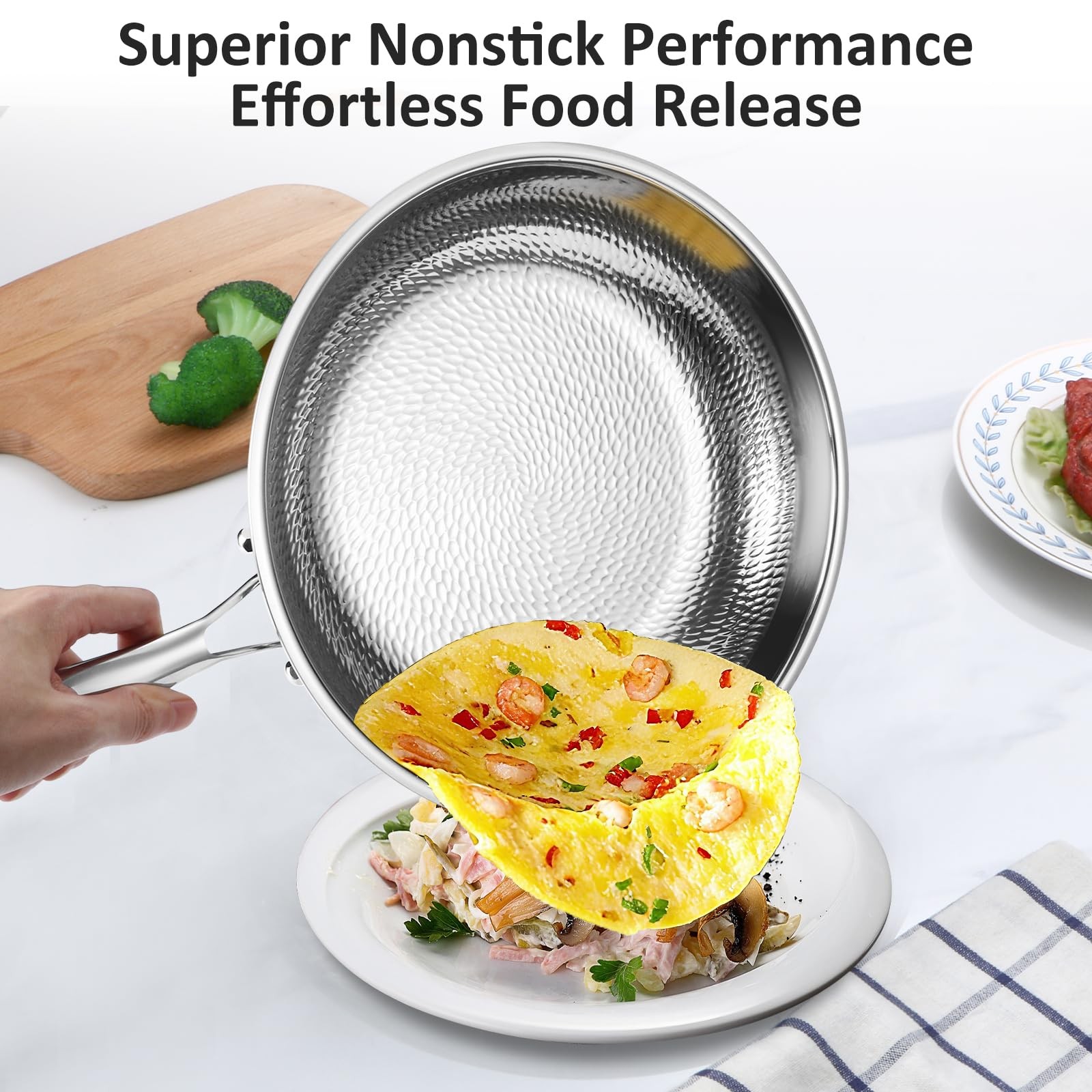Titanium Non-stick Frying Pan with Lid, 8, 10, and 12 Inch Hammered Nonstick ...