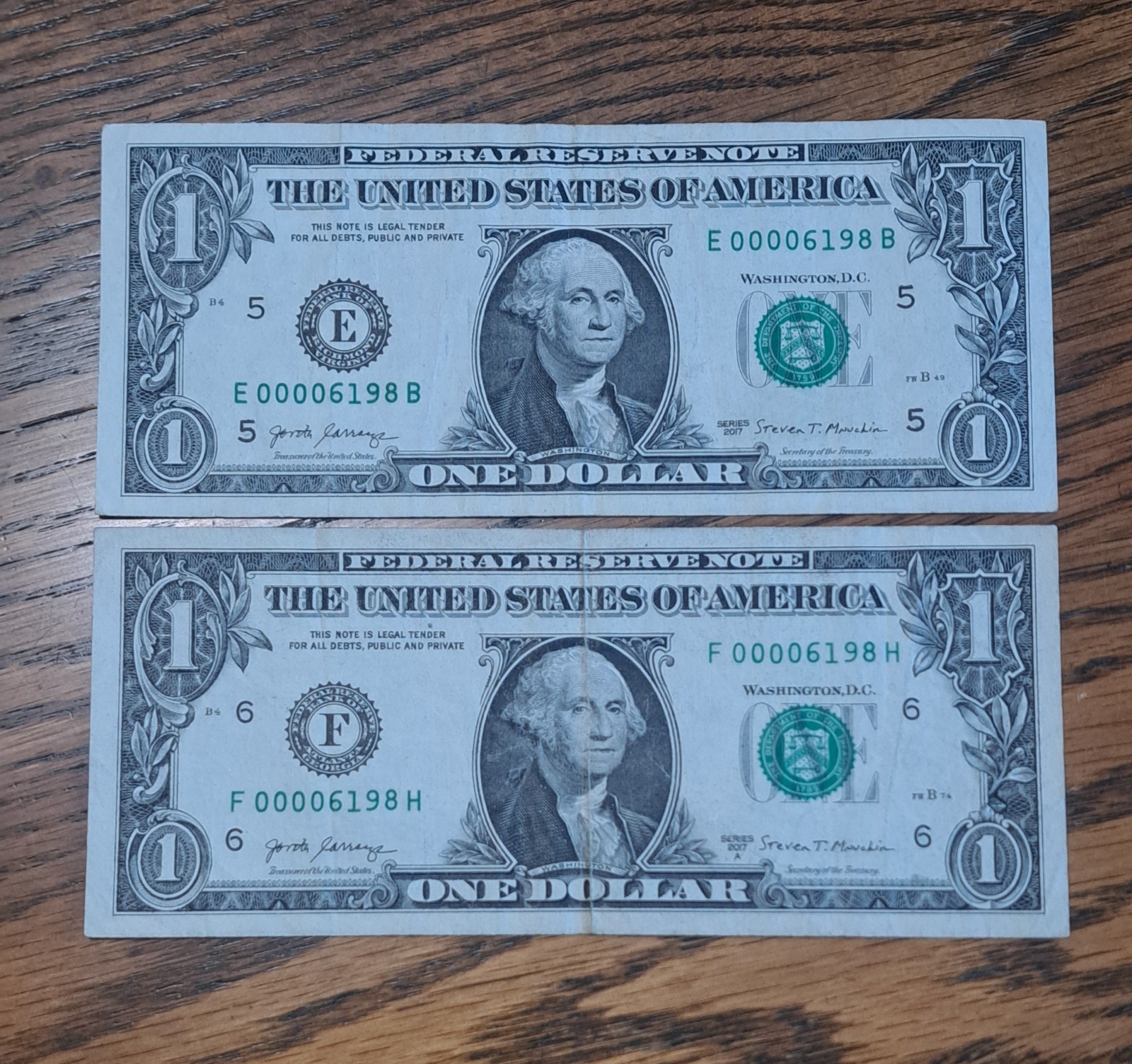 MATCHING $1 & $2DOLLAR NOTES! –SAME SERIALS -