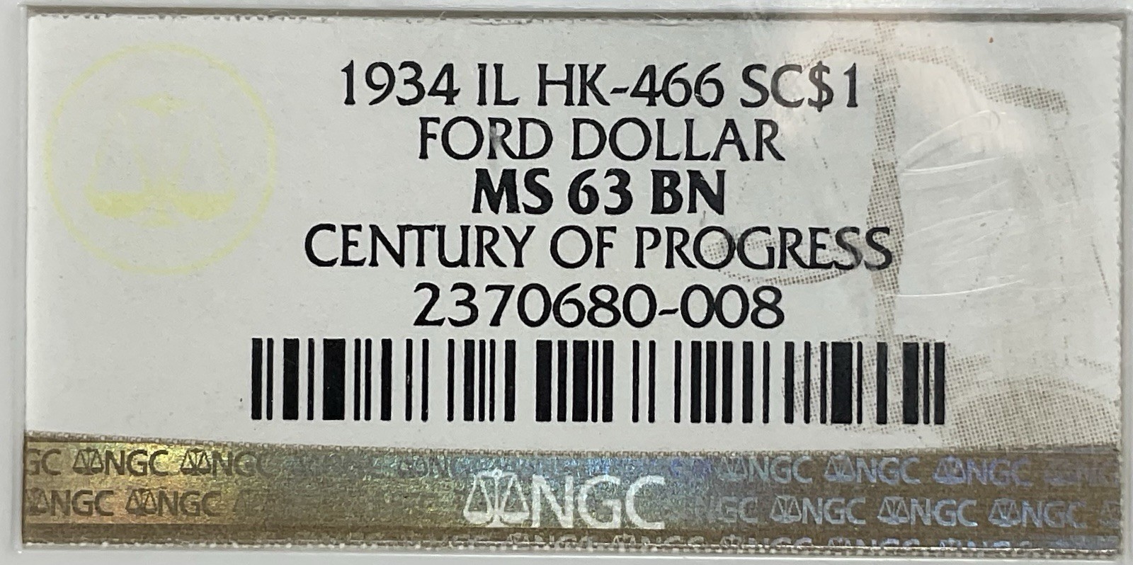 1934 Century of Progress Ford Medal Chicago HK-466 NGC MS63 BN So-Called $1