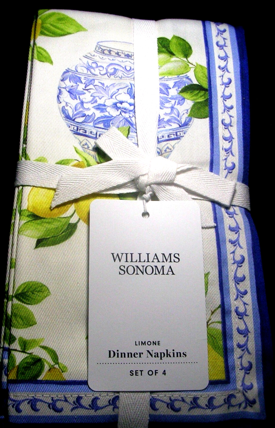 WILLIAMS SONOMA LIMONE DINNER NAPKINS 100% COTTON SET OF FOUR ITALY N/WITH TAGS