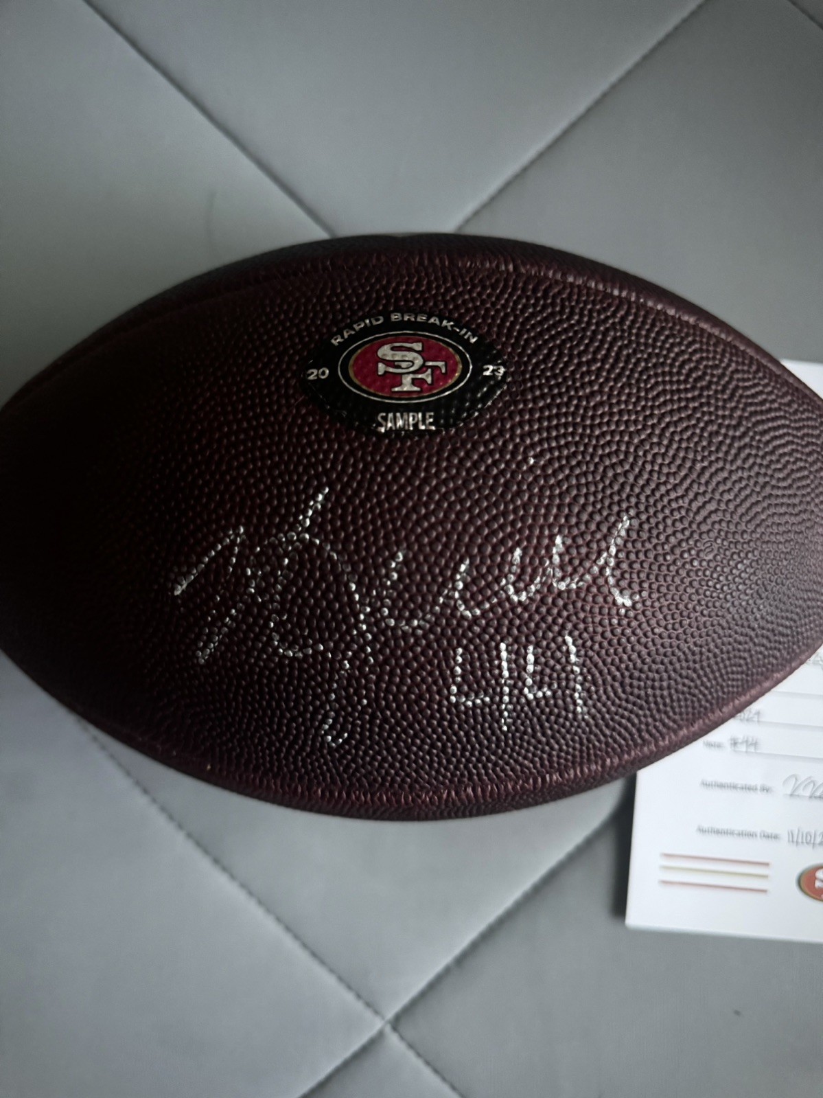 2023 San Francisco 49ers NFL Duke Team Issued Prepped Sample Football Ball COA