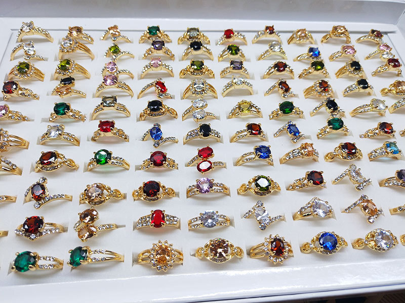 Wholesale Colorful Zircon Crystal Mixed Rings Bulk Finger Band Ring Jewelry Lot