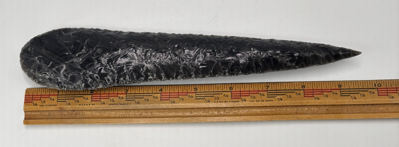 Modern Hand Knapped 9-1/2" Black Obsidian Spear Point Dagger Finely Detailed