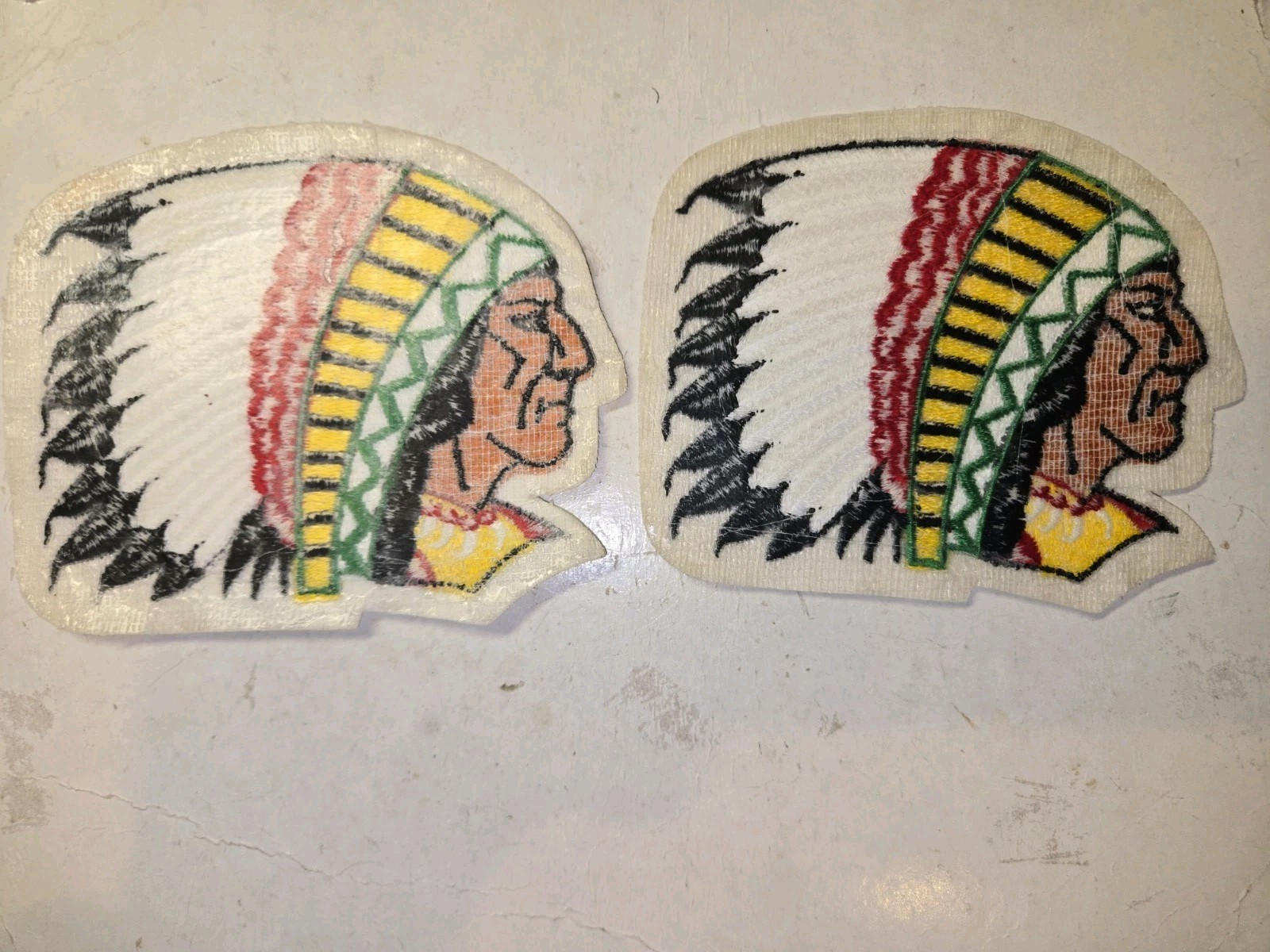 2 Vintage 60's/70's Large Indian Chief Headdress Cloth Embroidered Patch,6" x5"