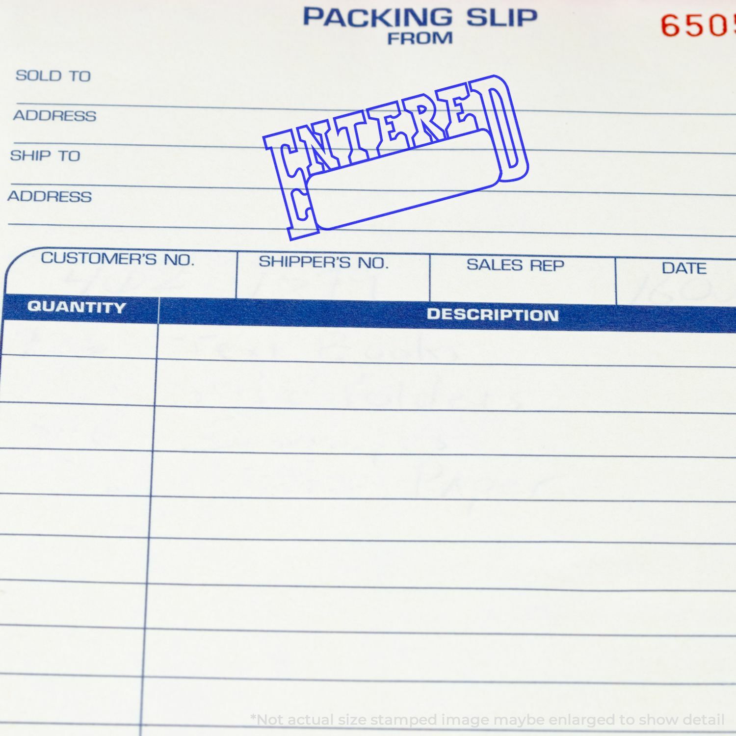 Large Entered with Date Box Rubber Stamp Size 7/8" Tall x 2-1/4" Wide