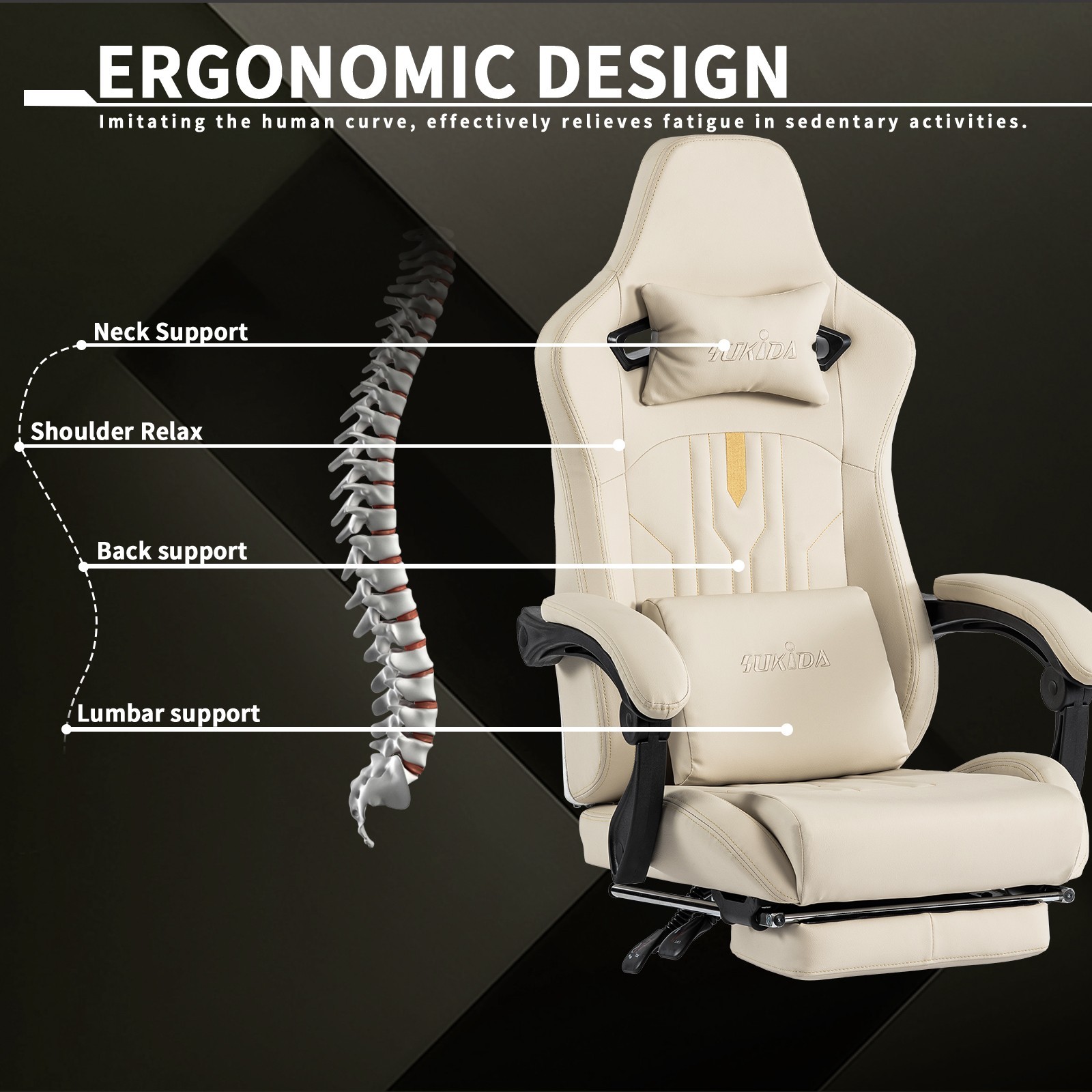 Gaming Chair with Footrest Ergonomic Computer Chair Massage Lumbar Cushion
