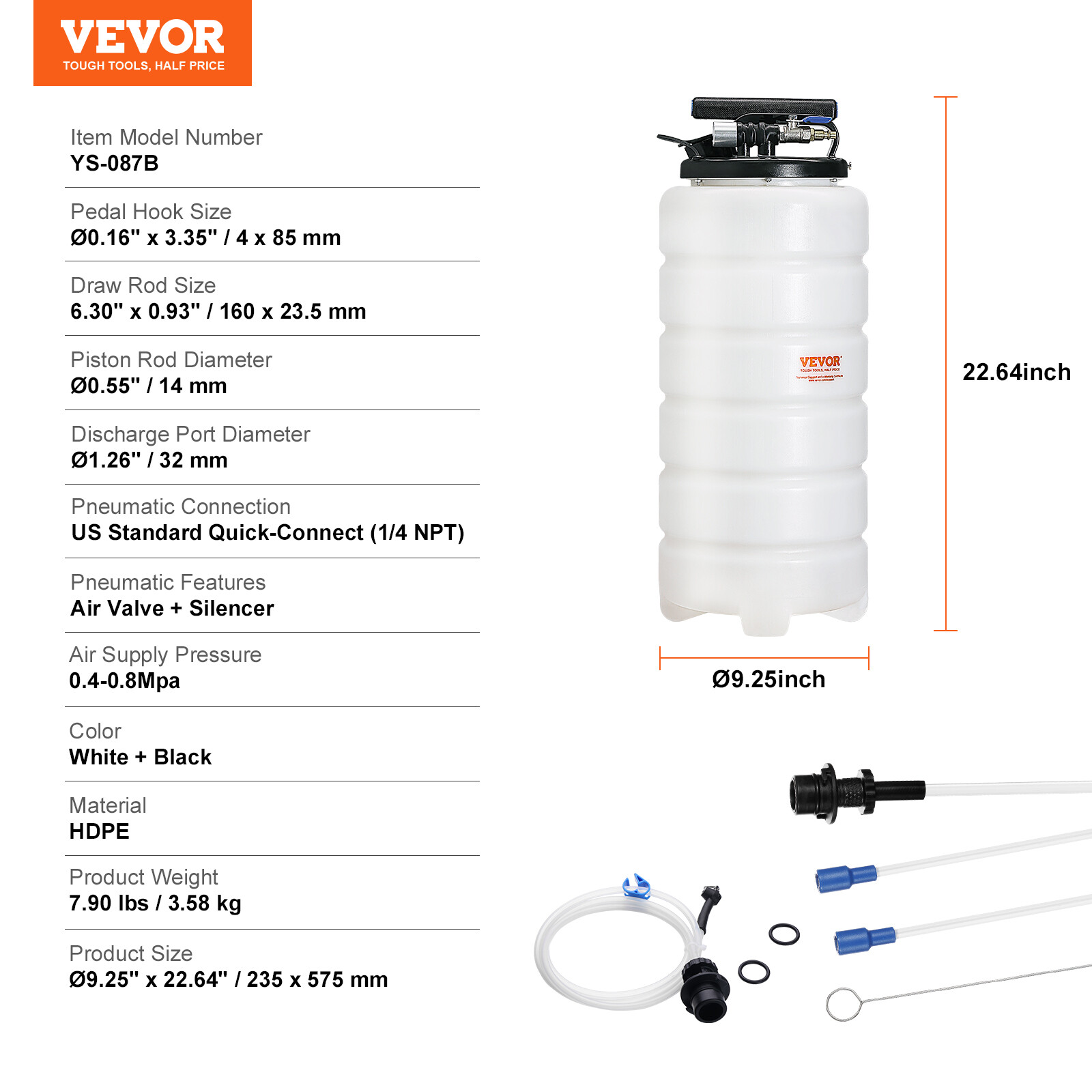 VEVOR Fluid Extractor Pneumatic or Manual Oil Change Vacuum Pump 4 Gallons/15L