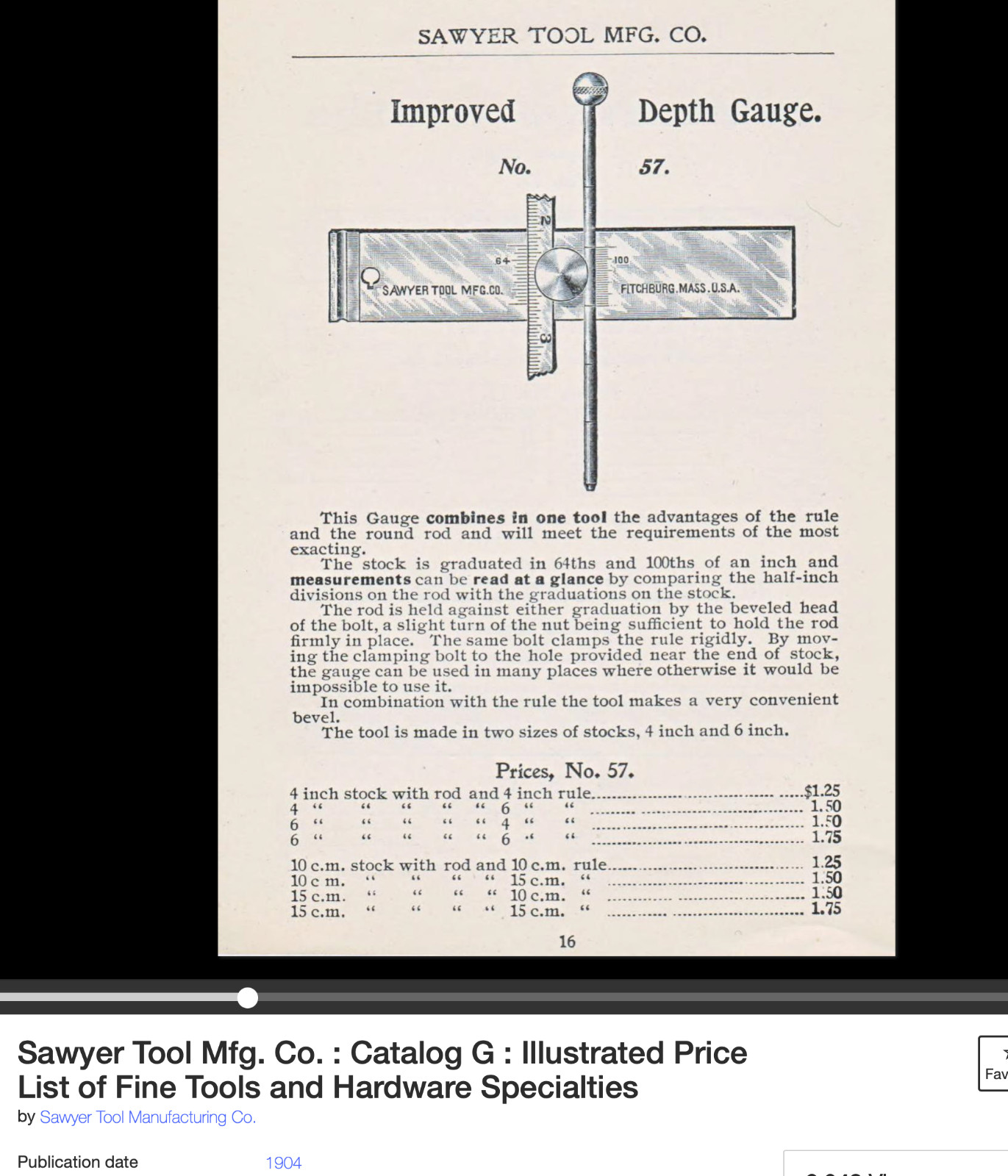 ANTIQUE Sawyer #57 Depth Gage machinist tool GREAT Condition
