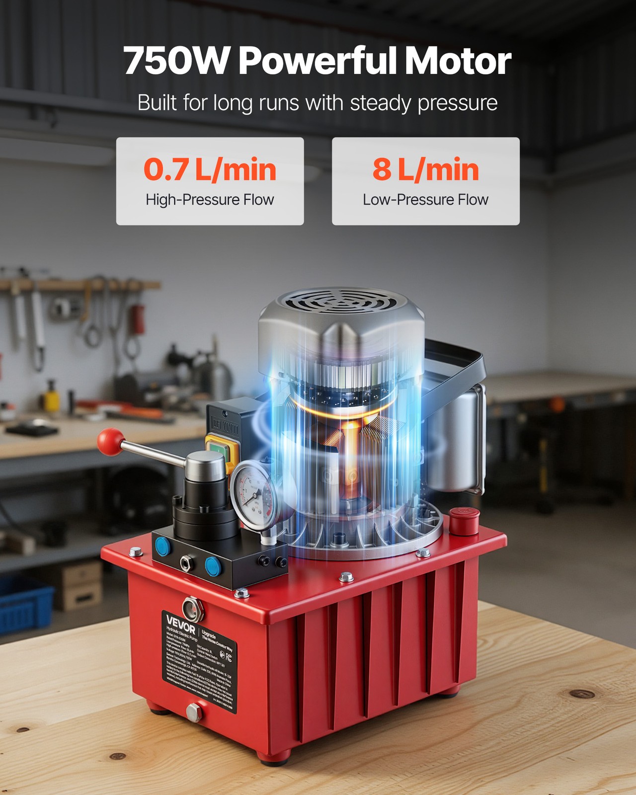 VEVOR Electric Hydraulic Pump 750W 10000 PSI Double Acting Hydraulic Power Unit