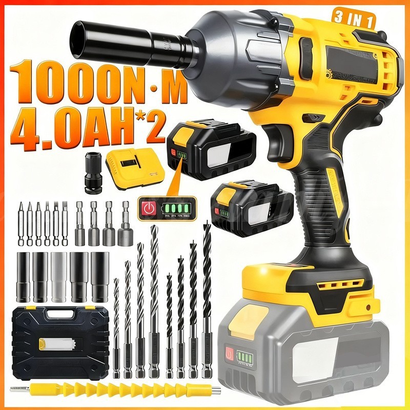 Cordless Impact Wrench 1/2" 1180 Ft-lbs(1000 N.m)  Drill W/ 4000mAh Battery NEW