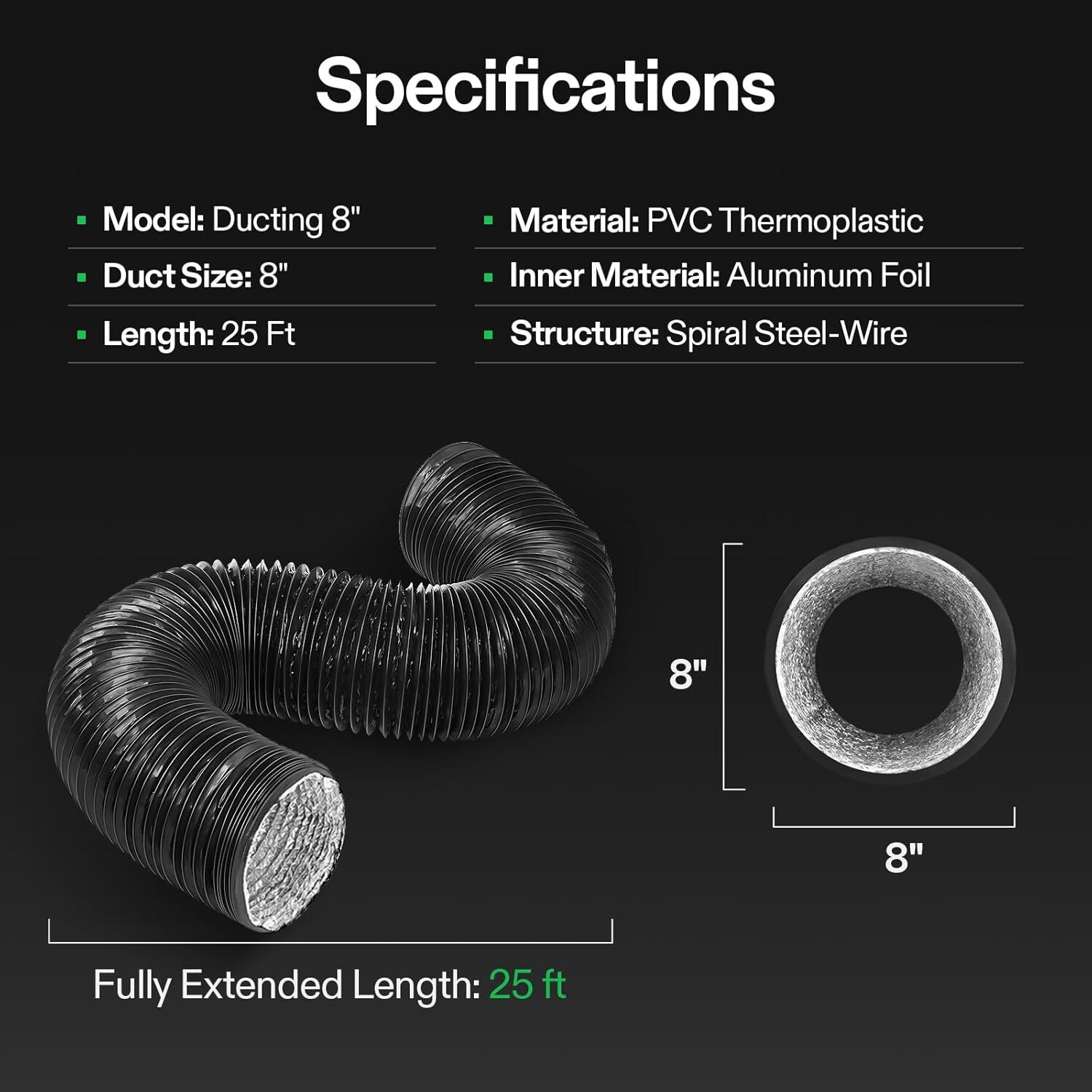 VIVOSUN Aluminum Ducting Tube Dryer Vent Hose 4-8 Inch New