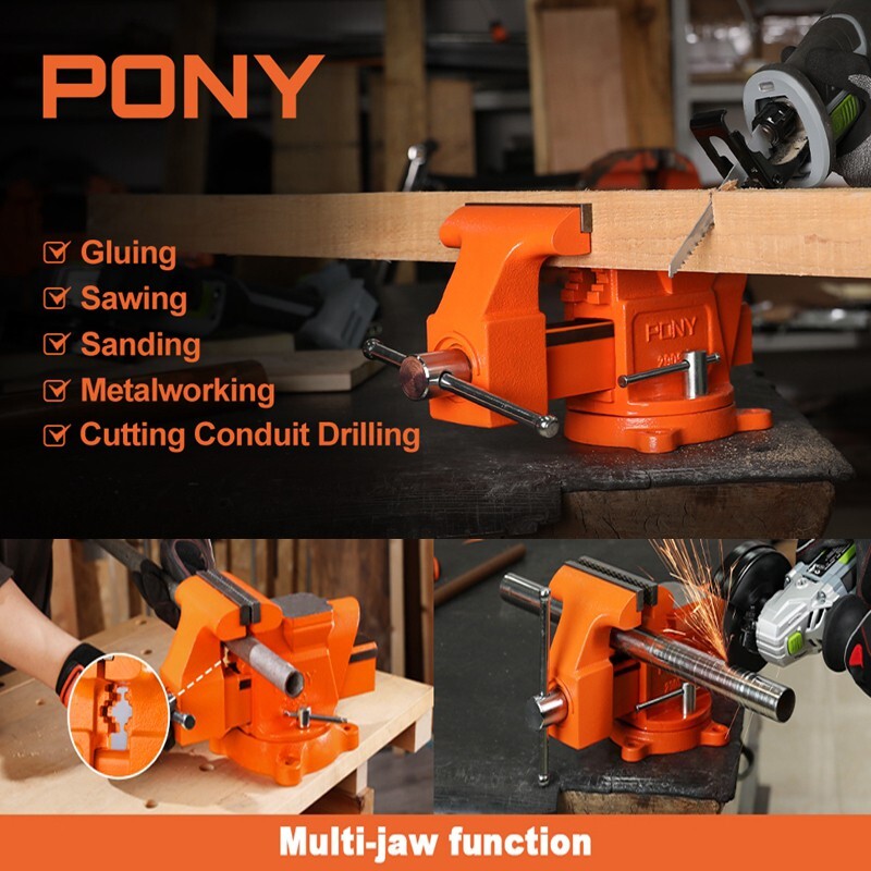 PONY Bench Vise 5-in Heavy-Duty Utility Combination Pipe Vise Swivel Base Bench