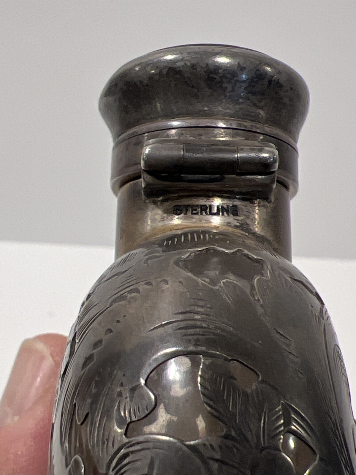 Antique Gorham .925 Sterling Silver Over Glass Overlay Flask Unmolested