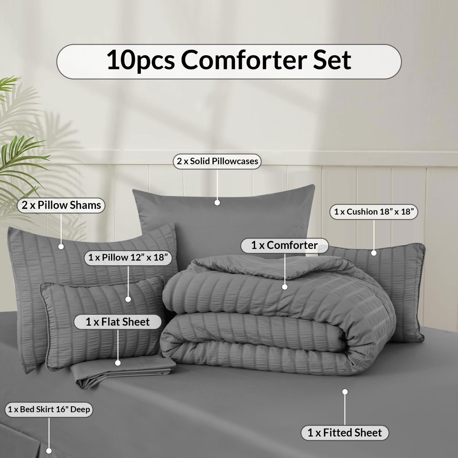 10 Piece Comforter Set Bed in a Bag All Season Reversible Bedding Comforter Sets