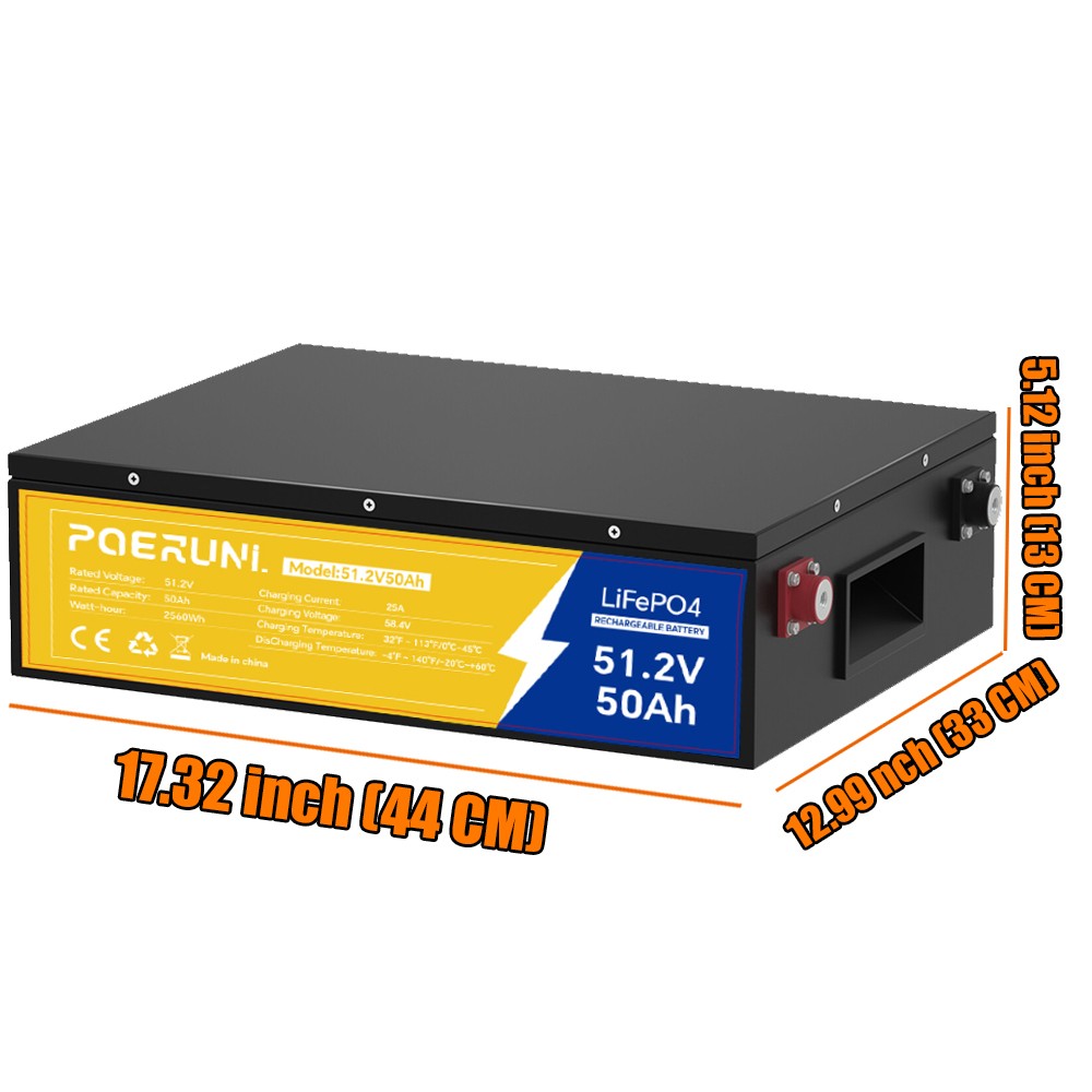 48V 50Ah LiFePO4 Lithium Battery 2560Wh Deep Cycles Built-in BMS For Golf Carts