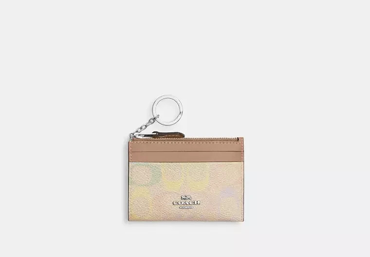 Coach Mini Skinny ID Case Rainbow Signature Canvas Silver CDF92 4.25"x3"x0.5"