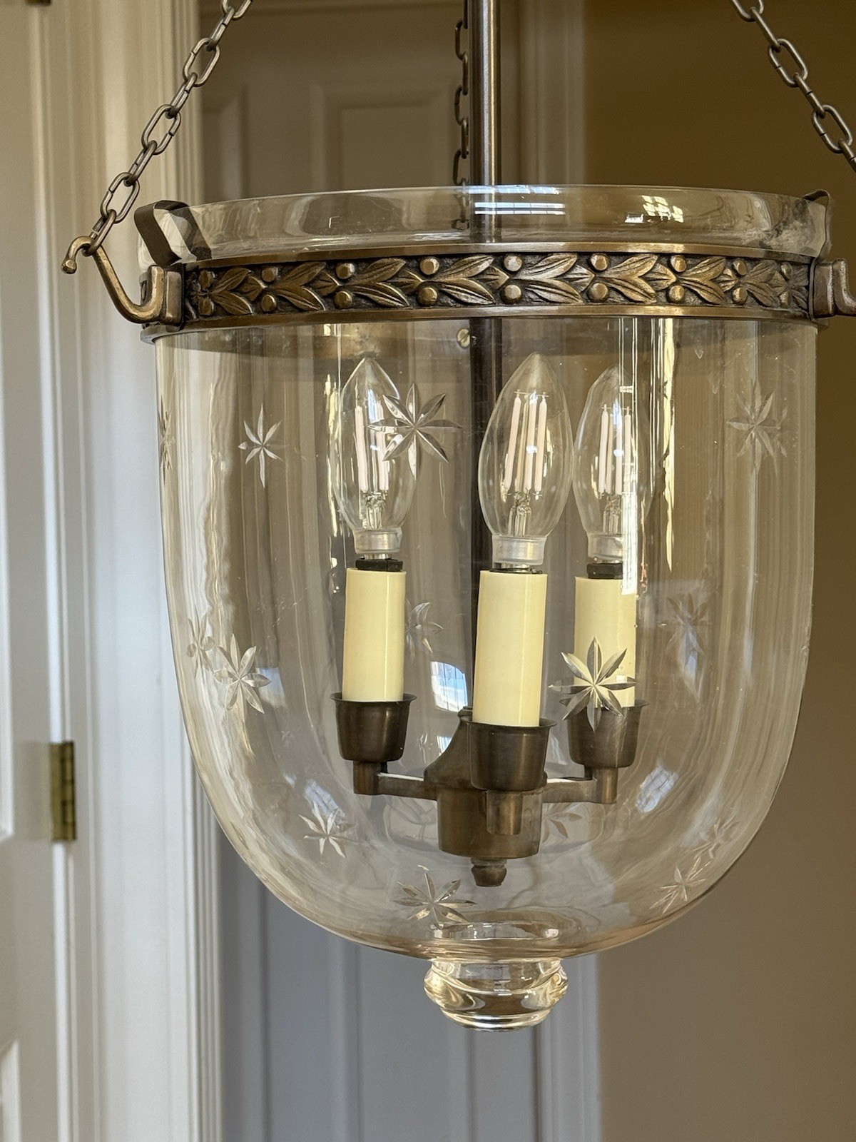 Vintage Bell Jar Lantern Etched Stars 3 Light Chandelier Ceiling Light