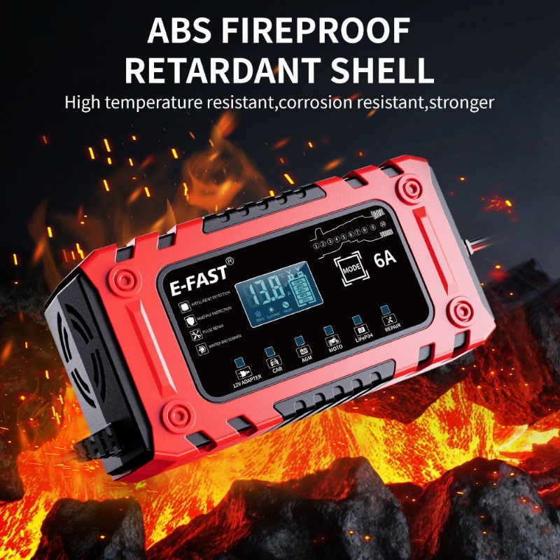12V 6A Smart Battery Charger w/ Adapter Mode for AGM LiFePO4, Cars,Boat,Truck