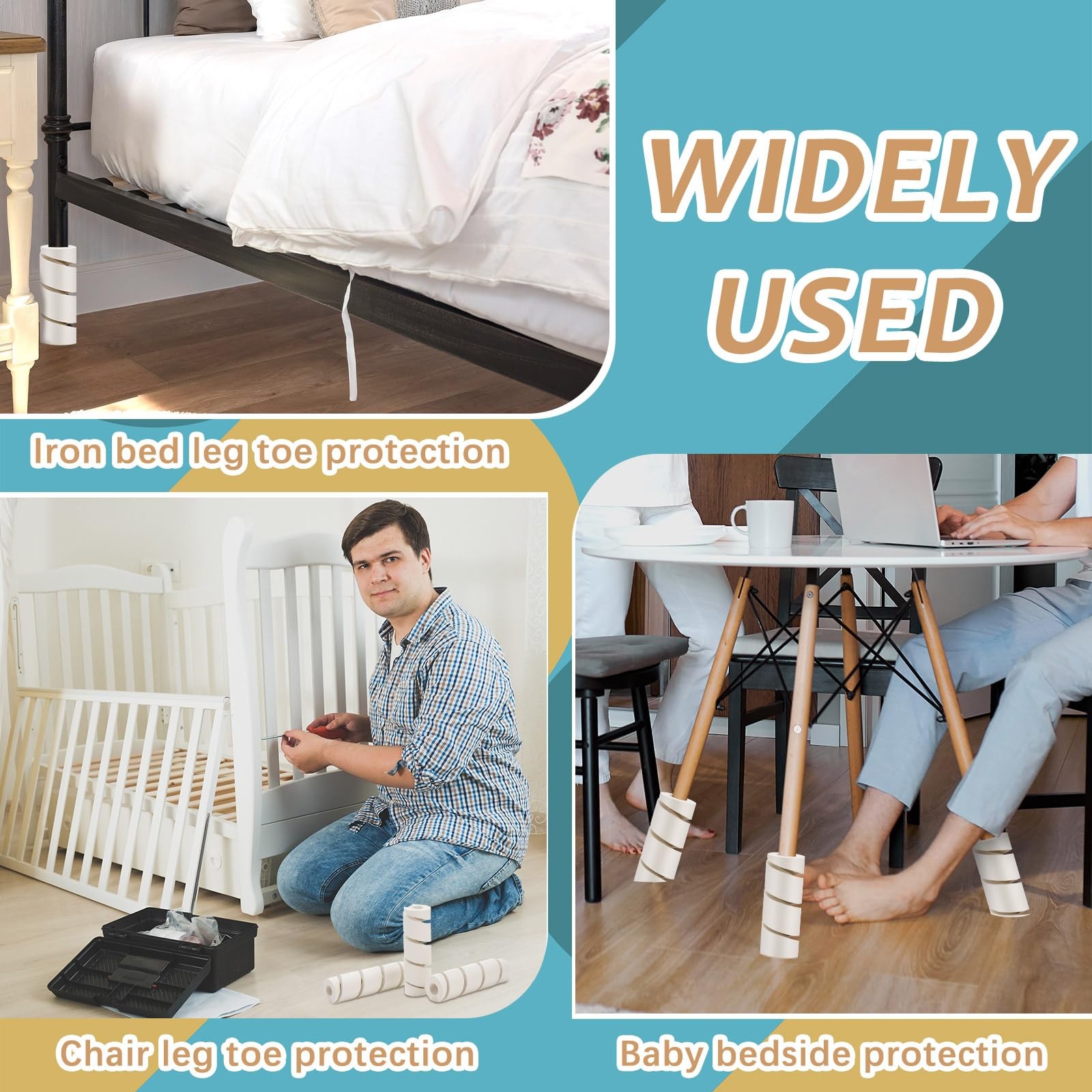 ReliThick 4 Pcs Bed Frame Toe Protectors 6" Leg Covers Feet White