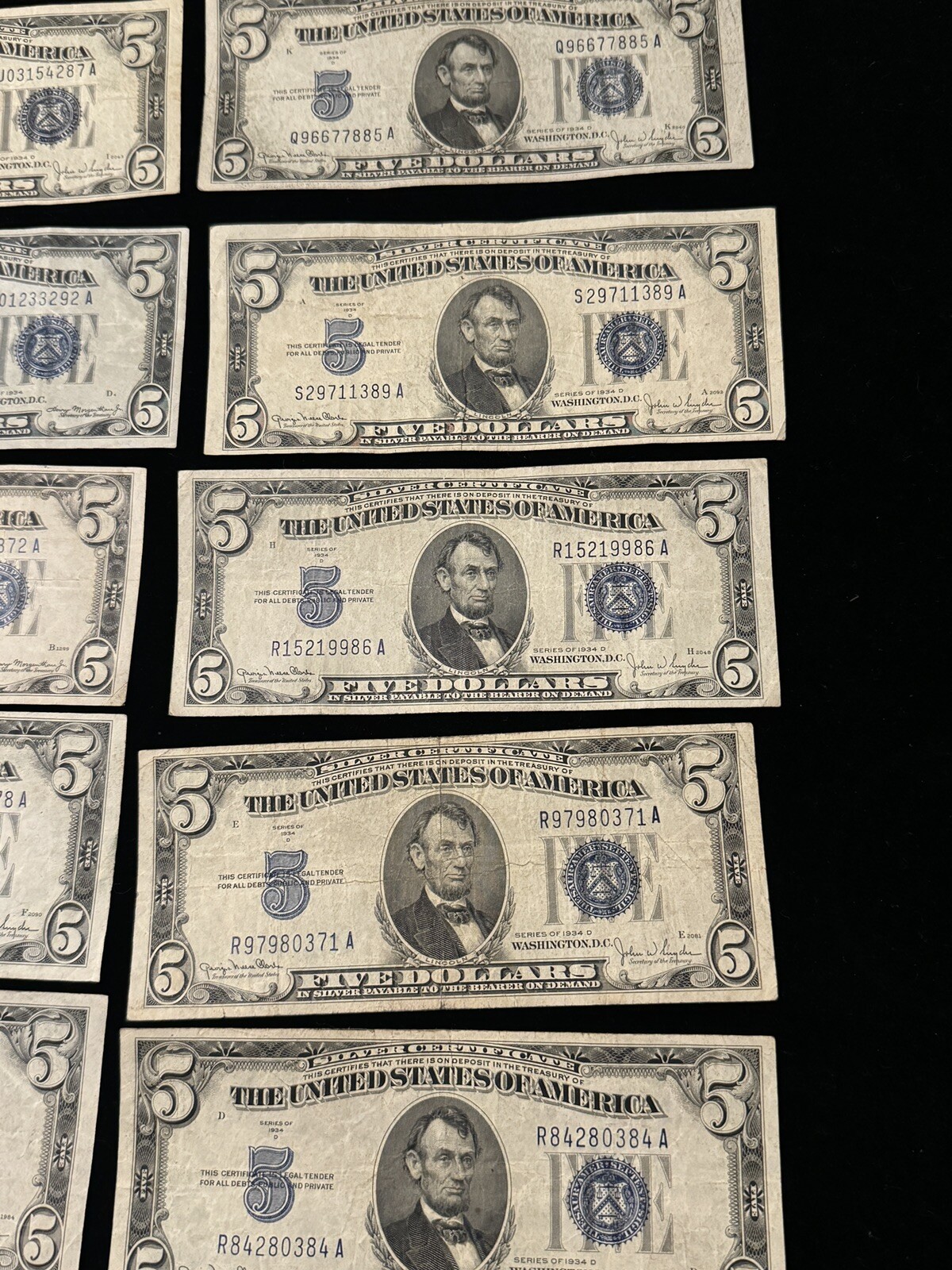 ✯ Problem Free RARE 1934 Blue Seal $5 Silver Certificate FIVE Dollar Bill Lot ✯