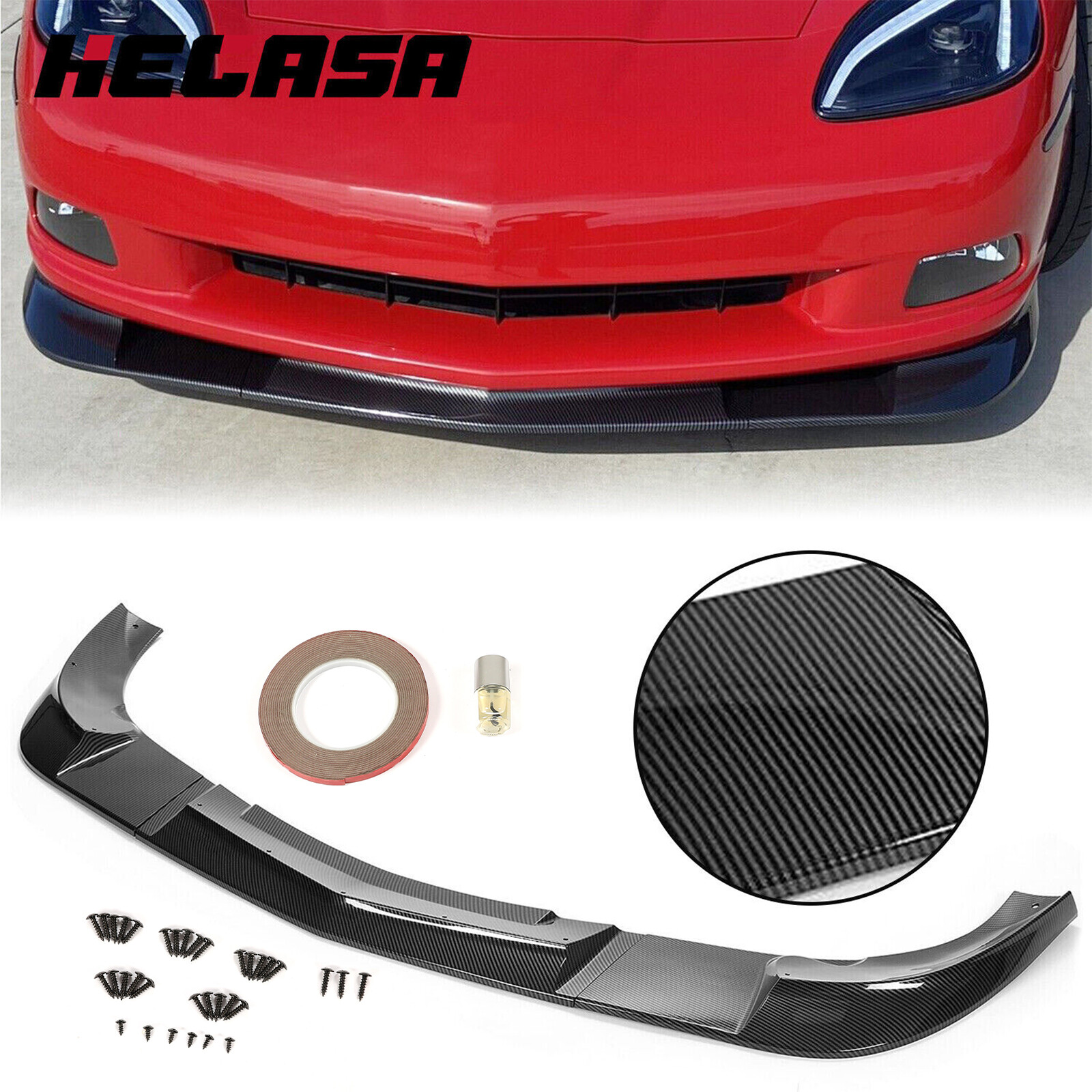 HECASA For 05-13 Corvette C6 Base Front Lip Splitter ZR1 Style Carbon Fiber Look