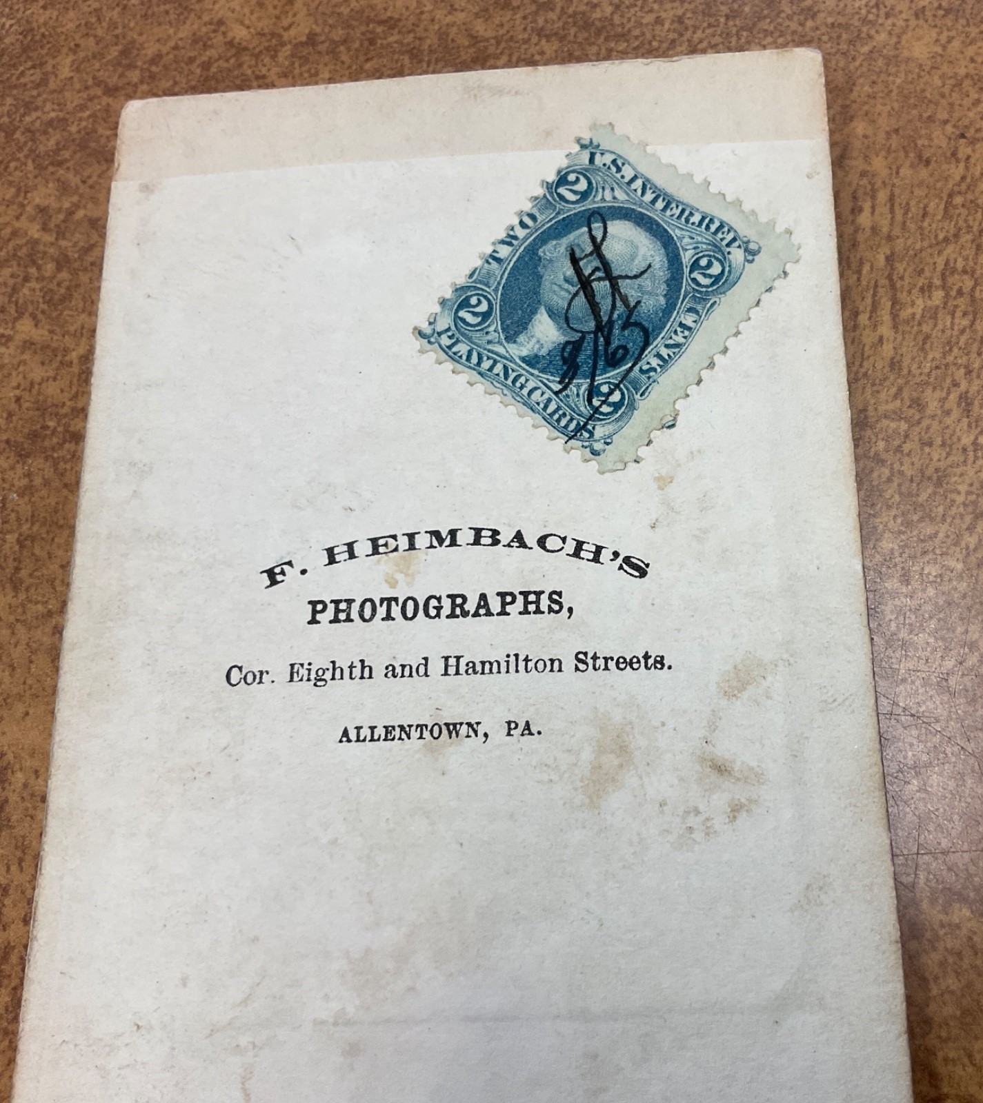 1865 President Andrew Johnson CDV , R11C stamp F. Heimbach Allentown PA.