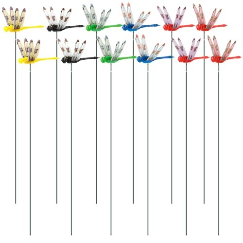 12pcs Realistic Dragonfly Garden Decor, 3D Artificial Dragon Fly Stakes 6