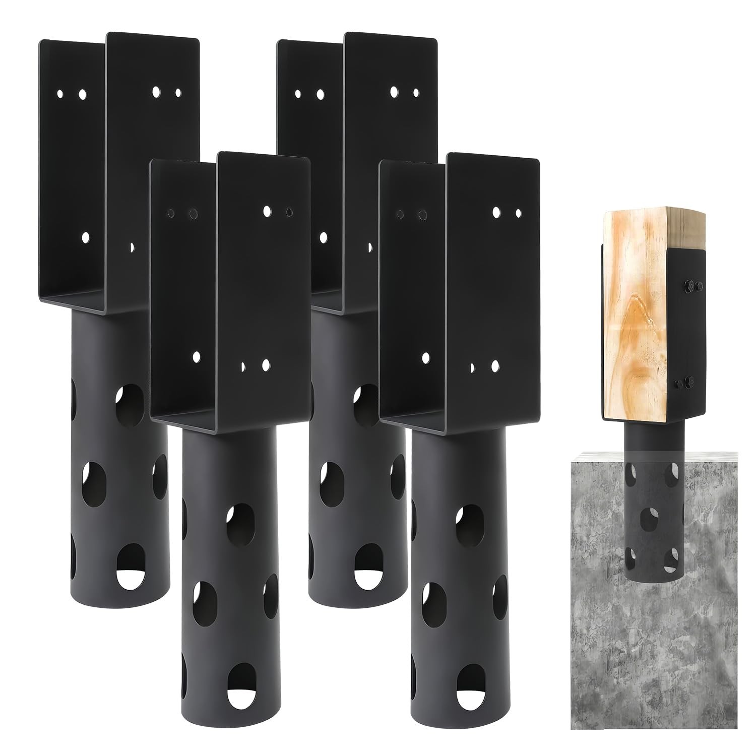4x4 Concrete Post Base Holder,4 Pack,Heavy Duty U-Shape Metal Fence Post Bracket