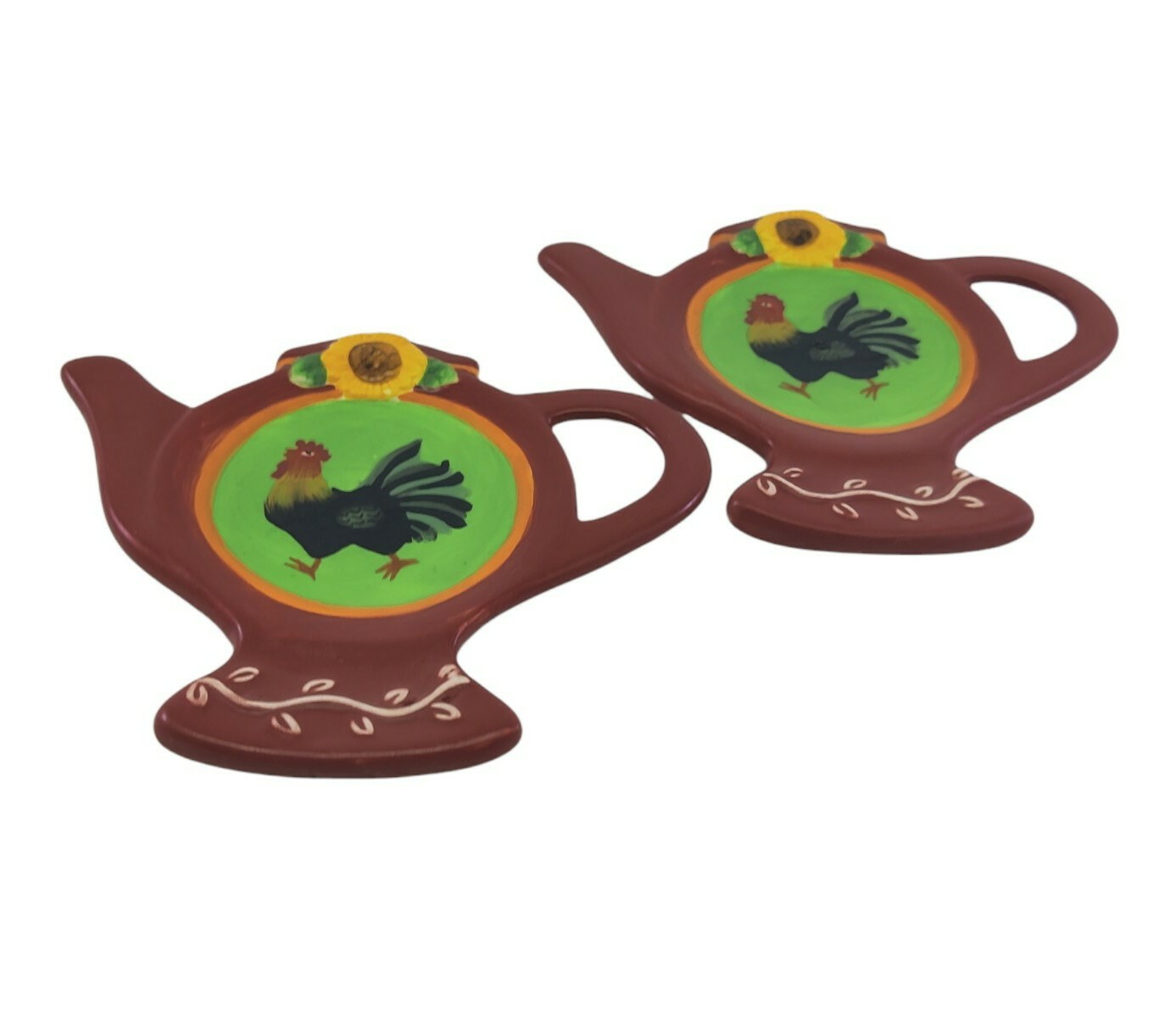 2 x Susan Winget Avignon Morning Brownlow Tea Bag Holders Rooster Sunflowers