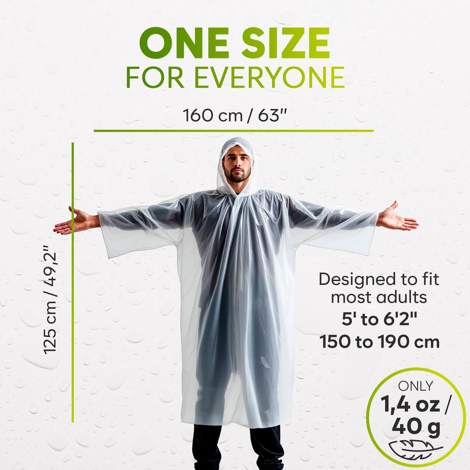Disposable Clear Rain Poncho with Hood, Compact, Emergency Use, Pack of 4