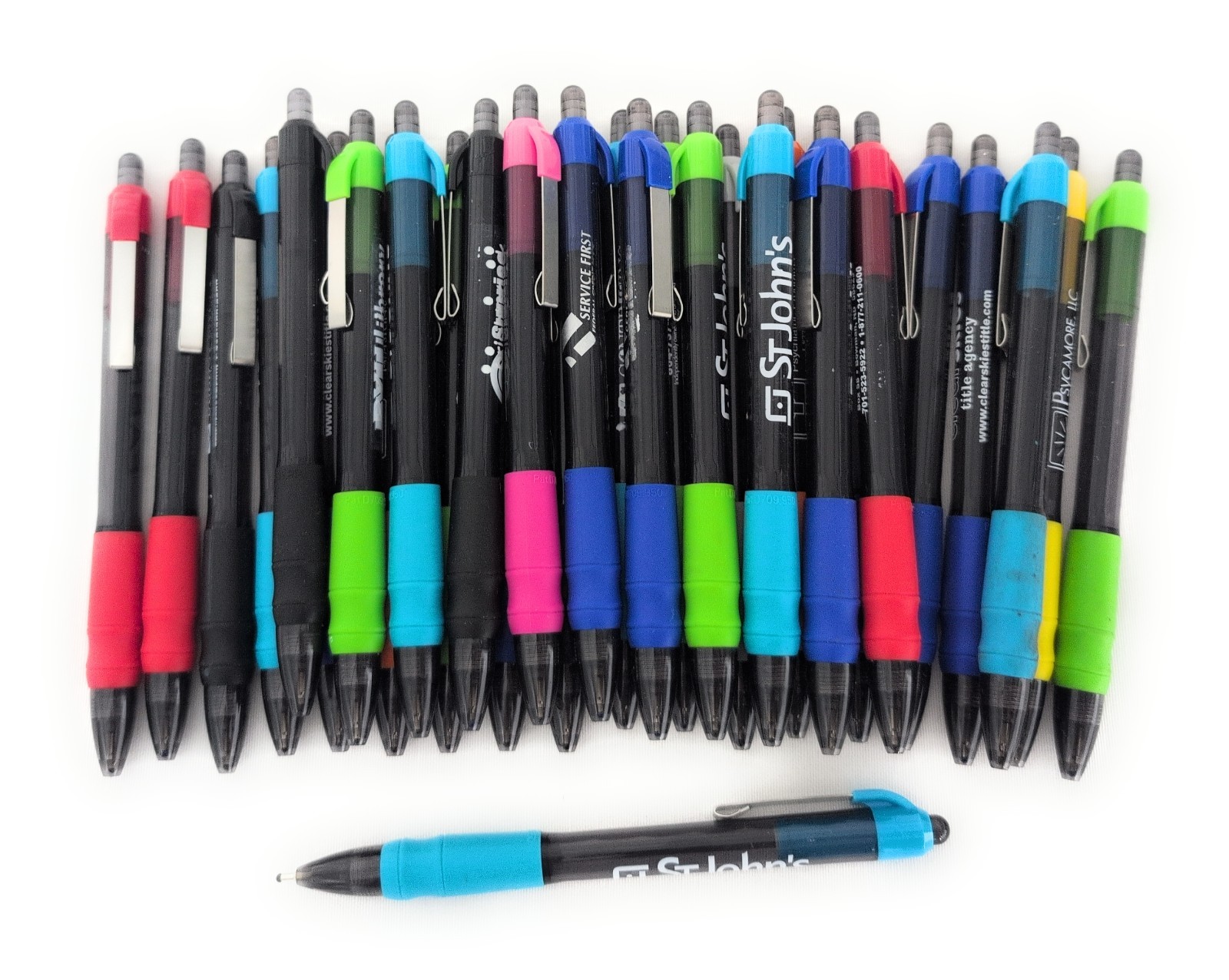 30ct Lot Misprint Click Pens MAXGLIDE Hub Pen: MULTICOLOR Thick Rubber Grip