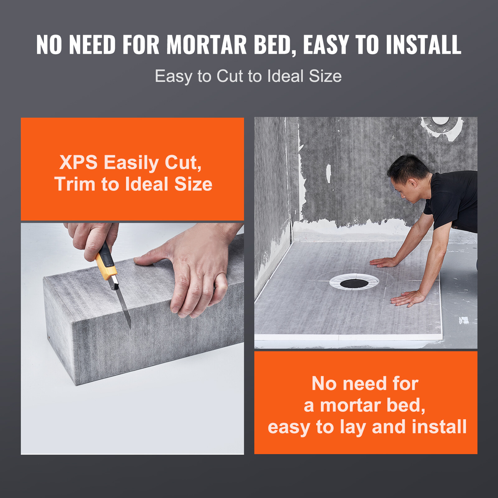 VEVOR Shower Curb Kit Shower Pan Kit 60x48" w/ 2" Central Flange PVC Waterproof