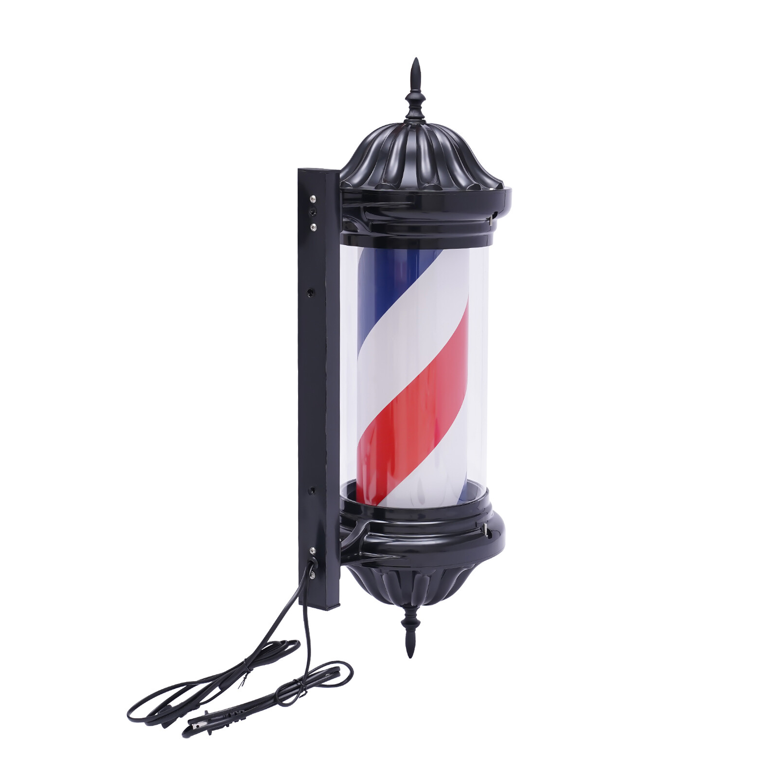 Barber Pole LED Light Red White Blue Rotating Stripes Metal Hair Salon Shop Sign