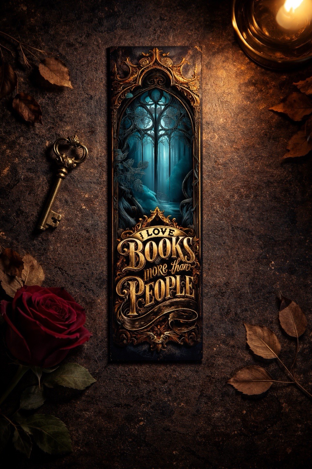 I Love Books Gothic Bookmark 2x7 Laminated Midnight Chapters 🔥❤️📖💀