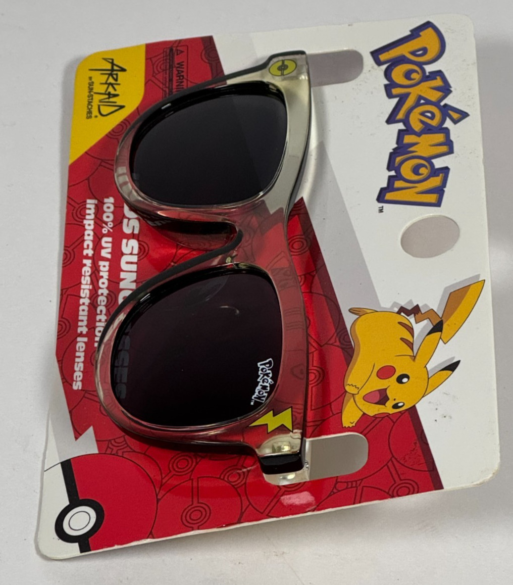 Pokémon Pikachu Kids Sunglasses Clear/White Frame 100% UV Protection Arkaid NEW