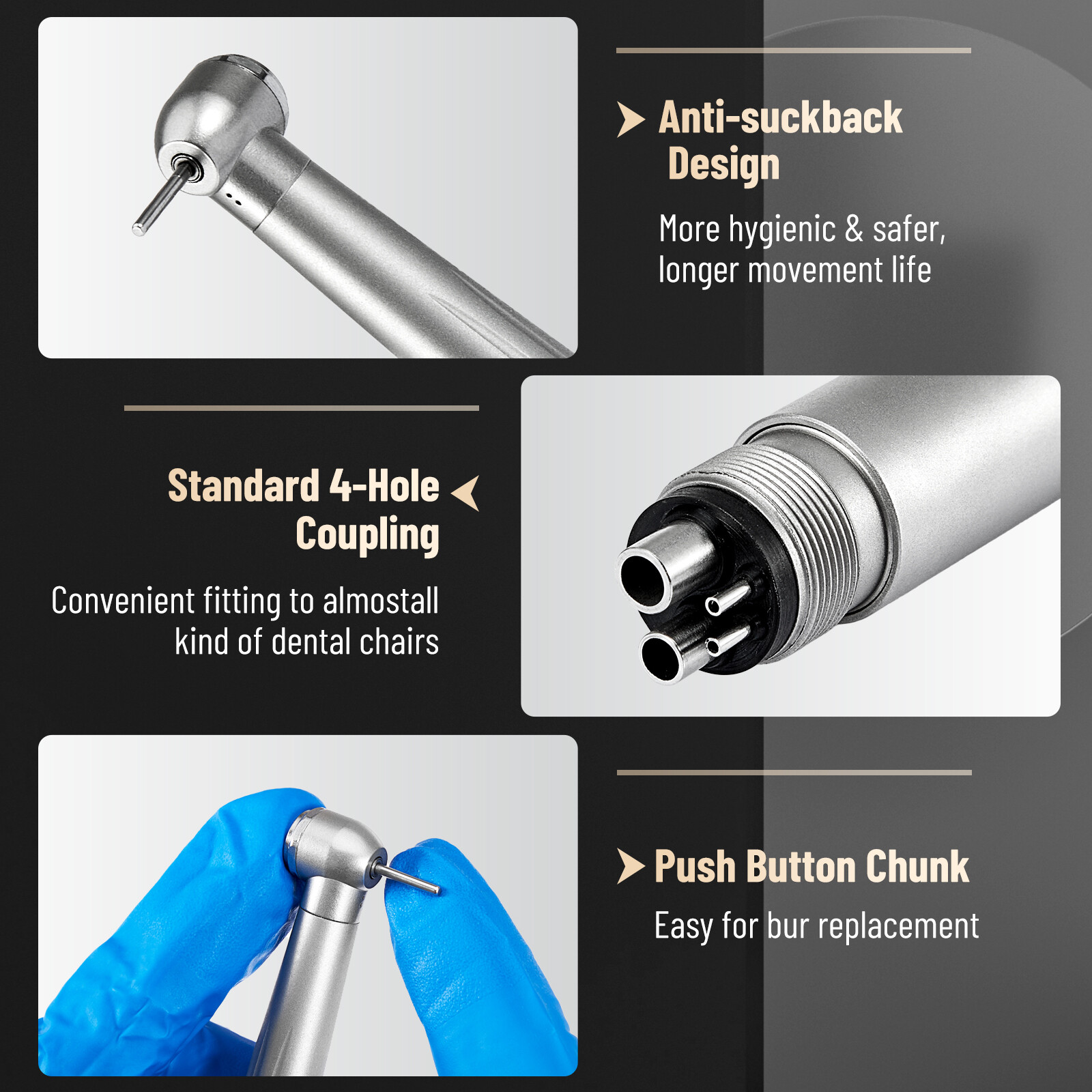 10 Packs NSK Style Dental High Speed Handpiece Push Button 4Hole Air Turbine USA