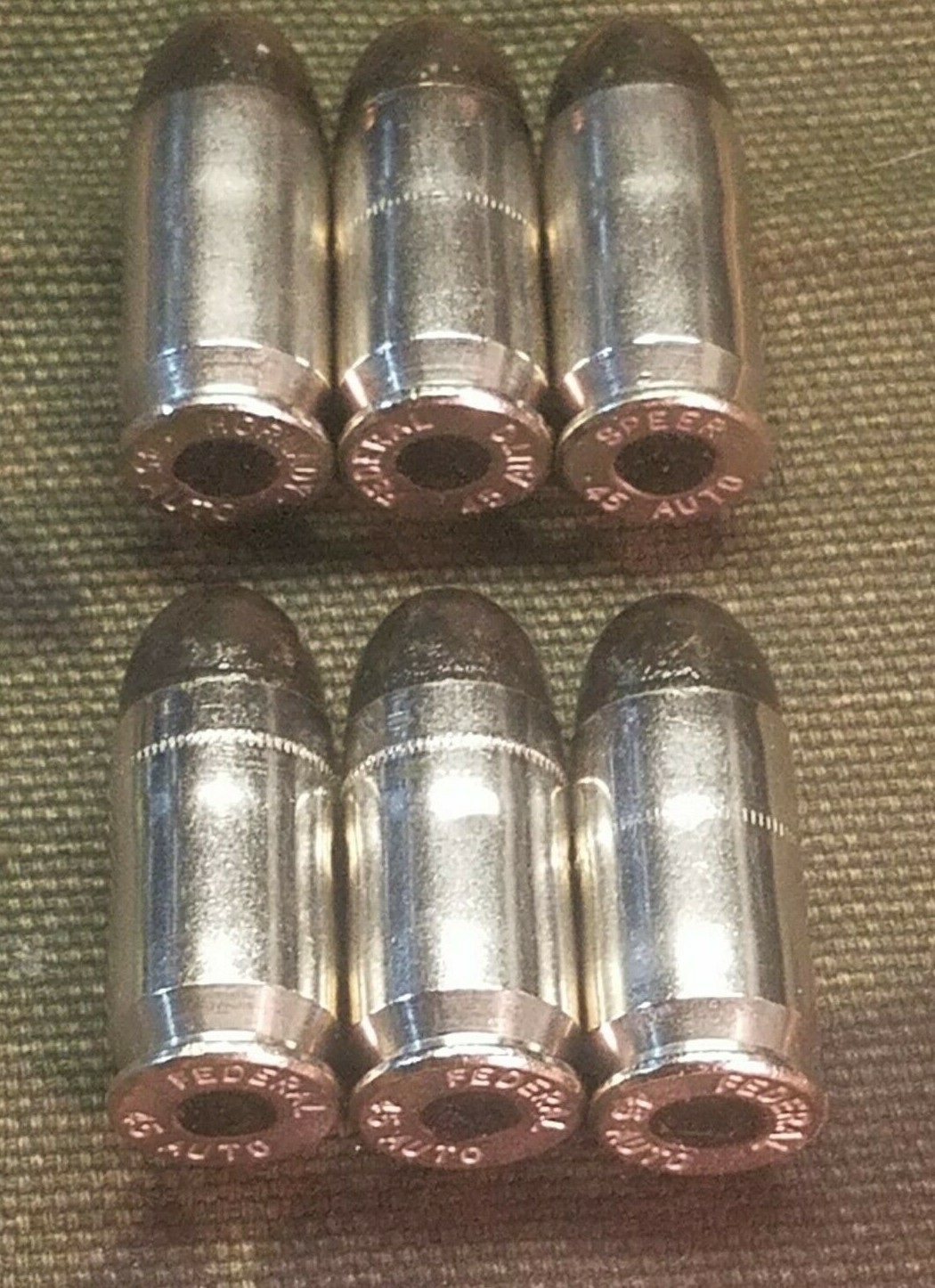 45 ACP SNAP CAPS  SET OF 6, BLACK AND NICKEL, REAL 230gr WEIGHT!!!
