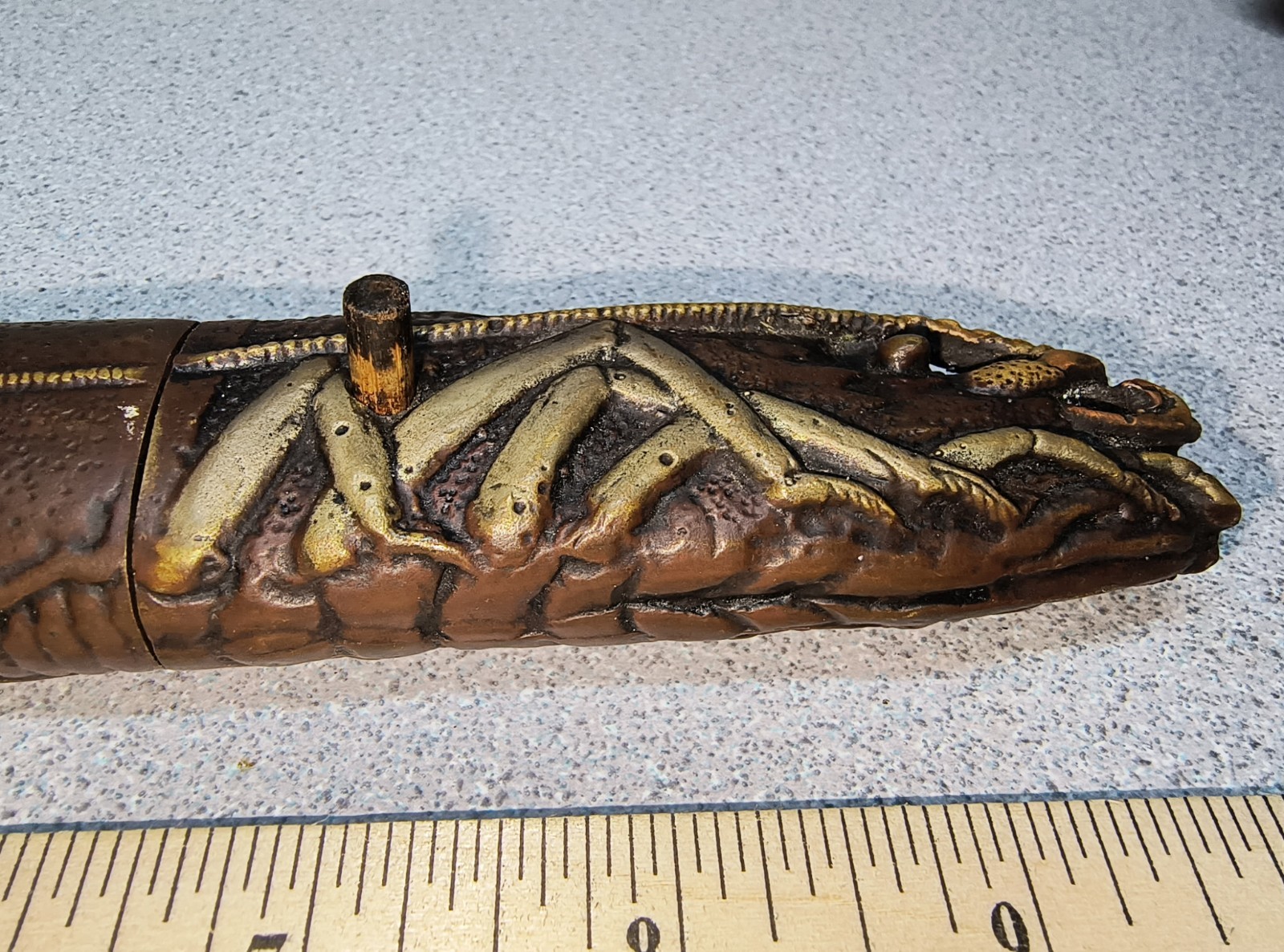 JAPANESE POST WWII SOUVENIR KNIFE & SHEATH UNIQUE TANTO SPINEY LOBSTER ENGRAVED