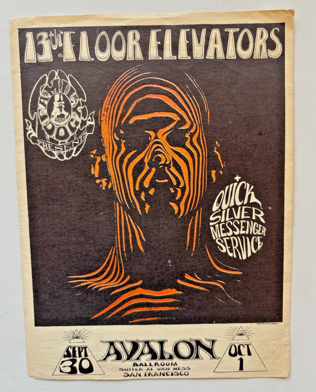 1966 Mouse Kelley 13th Floor Elevators Zebra Man Family Dog Handbill FD 28