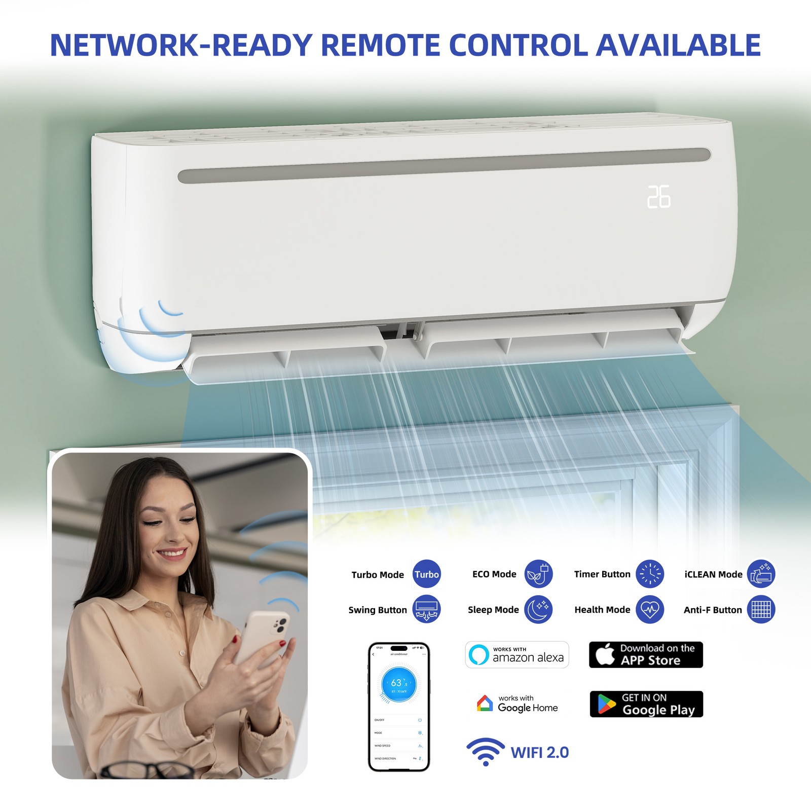 12000 BTU Mini Split Air Conditioner Energy-Efficient Heat Pump System 208/230V